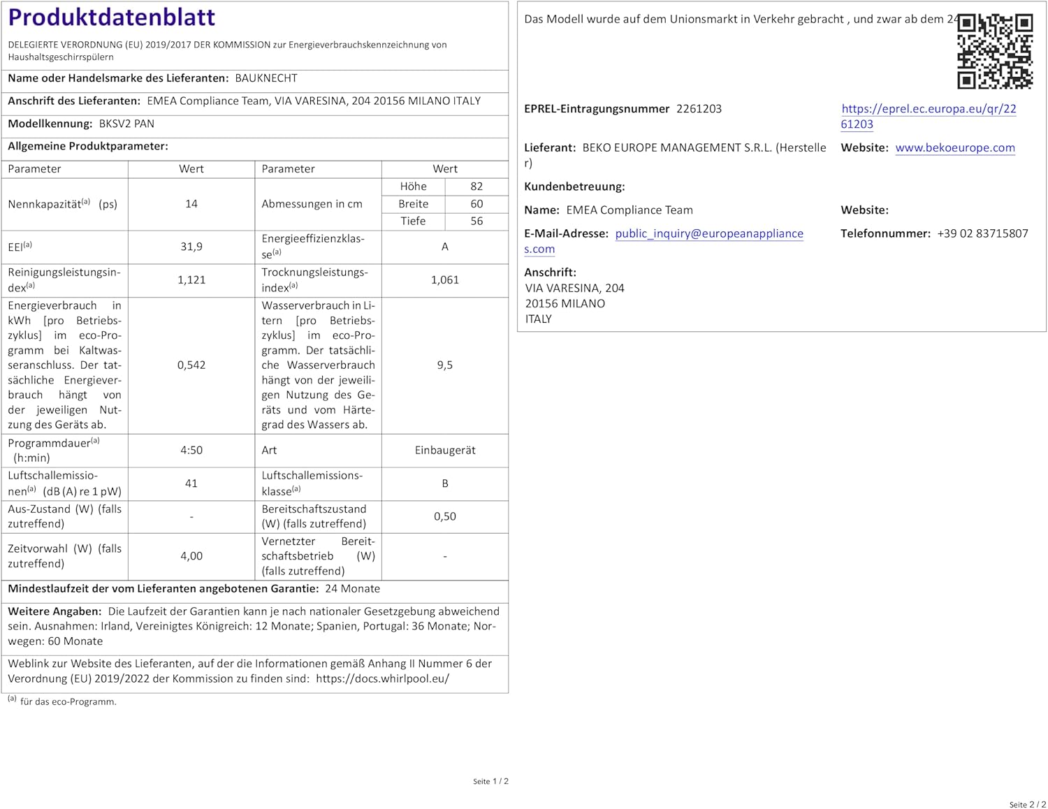 Bauknecht BKSV2 PAN Integrated Dishwasher, 60 cm, ActiveDry - Automatic Door Opening System, MultiZone - Separate Top or Bottom Basket Sinks, Delay Start, Full Water Protection, Stainless Steel [Energy Class A]