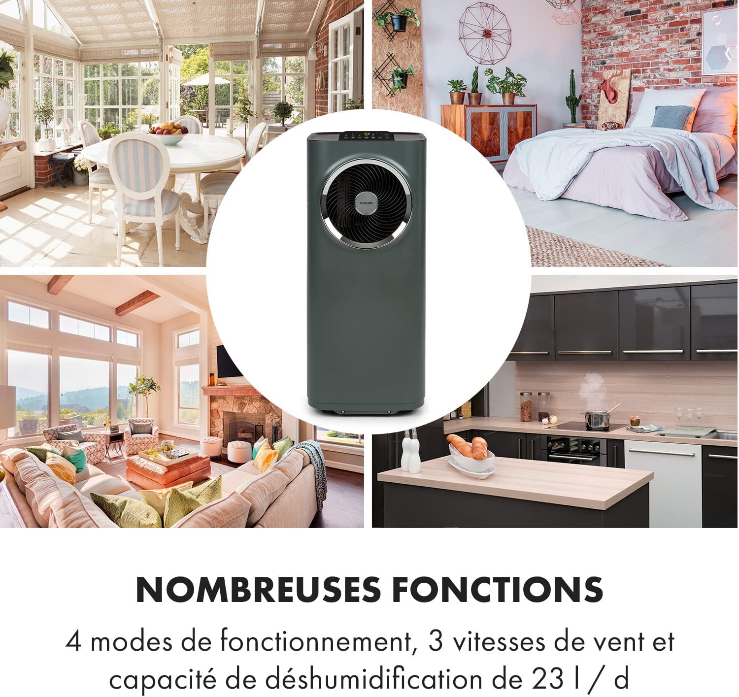 Klarstein Silent Mobile Air Conditioner, 5 in 1 Portable Smart Air Conditioning, Mini Air Conditioner, Purifier and Odour Removal, Air Dehumidifier, Night Mode, Low Consumption, 12K BTU, Air [Energy Class A]