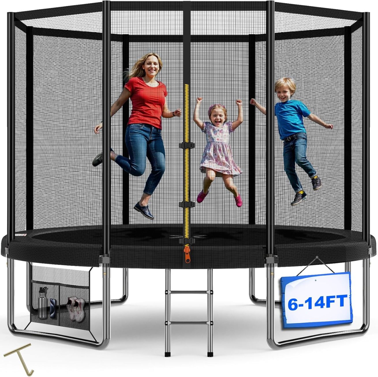 Devoko trampoline outdoor Ø 305 cm indoor trampoline children's garden trampoline, complete set with shoe net, ladder, edge cover, safety net, load capacity 150 kg
