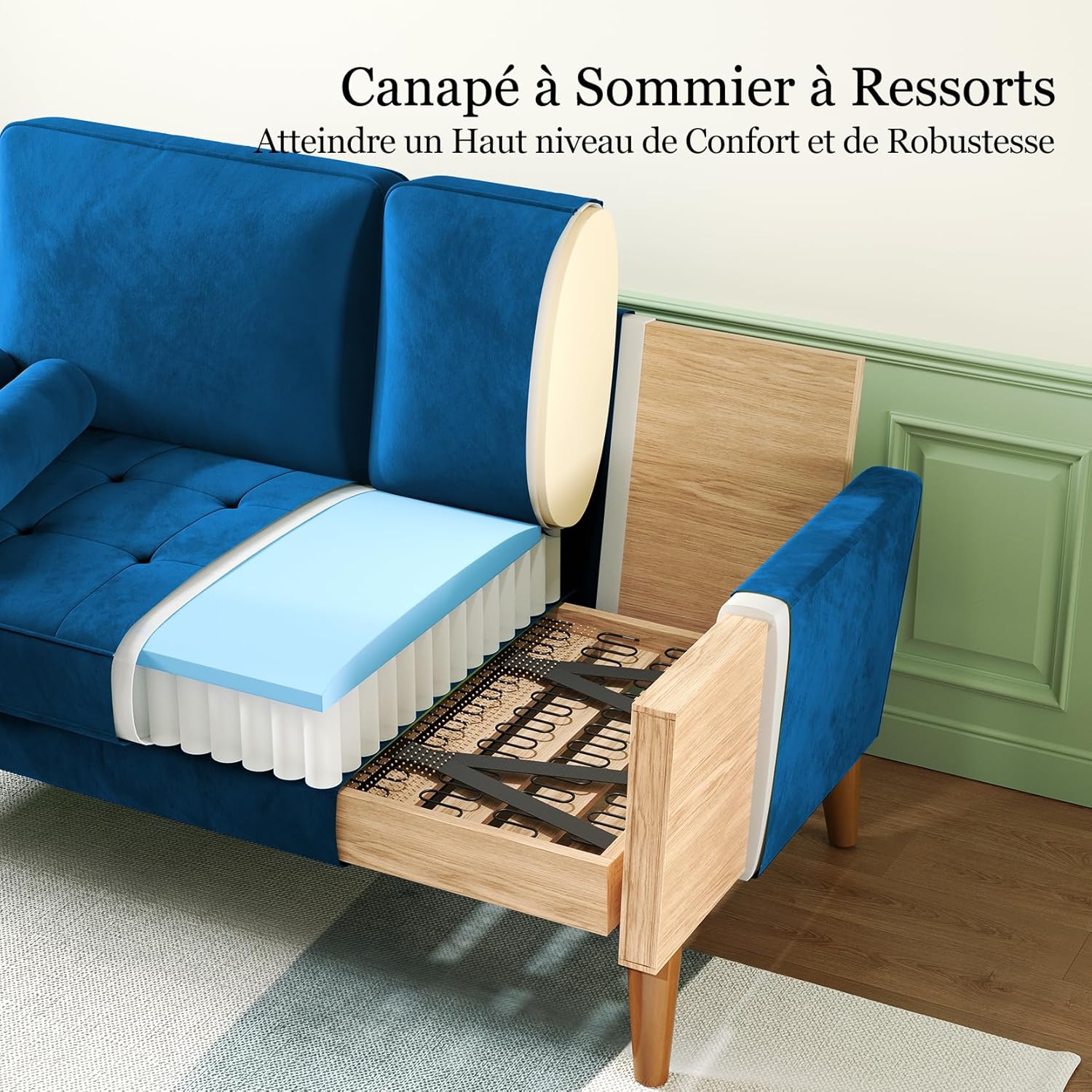 Vesgantti Small 2 Seater Sofa, 121cm Velvet Sofa with Spring Cushion, Mini Bedroom with Armrests, Modern Living Room Loveseat, Fixed 2 Seater Loveseat