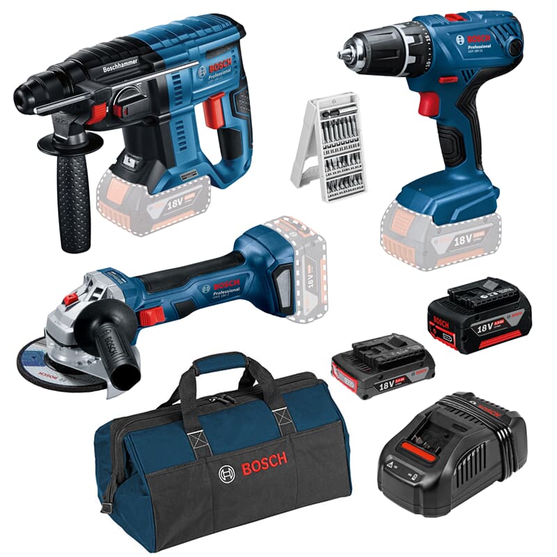 Bosch 18 Volt Akku GSR 18 V-21, GBH 18 V-21, GWS 18 V-7, 2 Akkus, 25tlg. Bitset