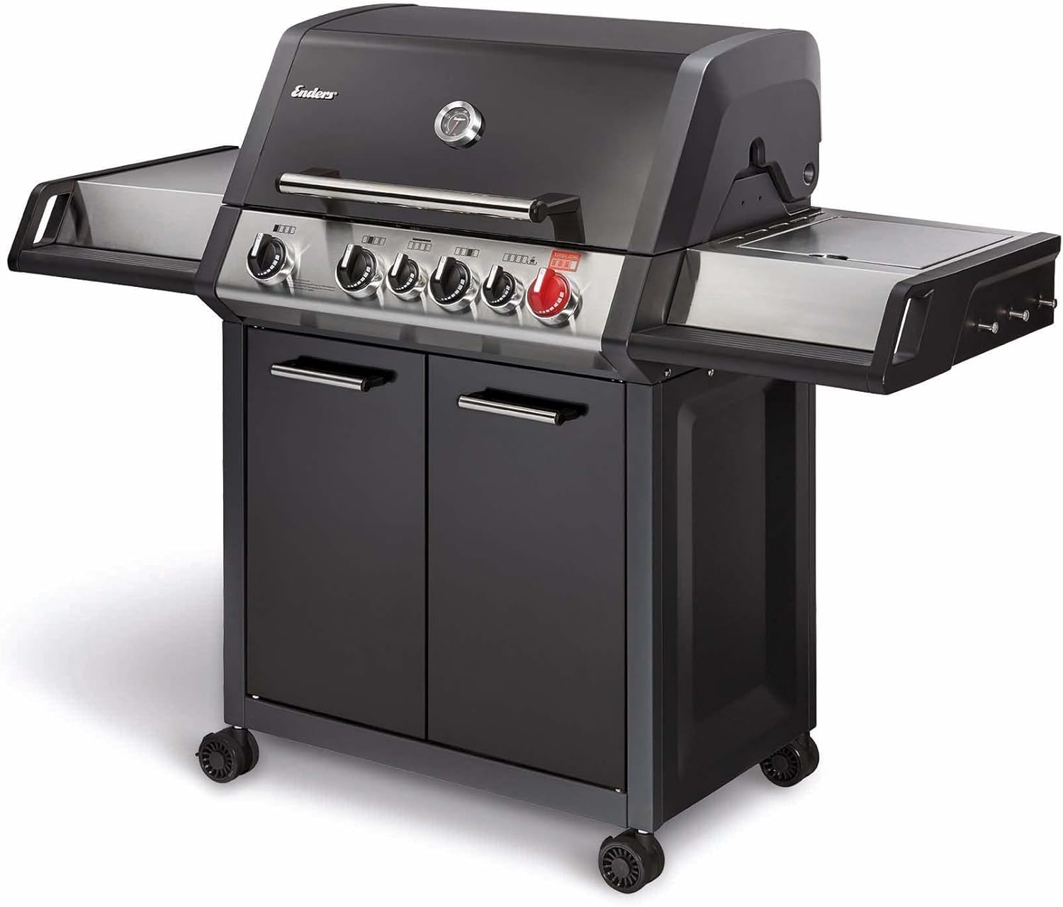 Enders® Monroe Pro Black 4 IK Turbo Gas Grill, 4-Burner, Infrared Back Burner, Side Burner, Enamelled Cooking Hood, Switch Grid™, Heat Range Burning System, 800 °C Turbo Zone™, Simple Clean™