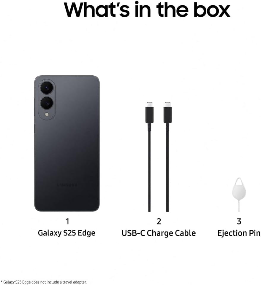 Samsung Galaxy S25 Edge AI Smartphone, Galaxy AI, Android Smartphone, 12GB Memory, 512GB Storage, 200 MP Camera, Long Battery Life, Titanium JetBlack, 3 Year Samsung Extended Warranty