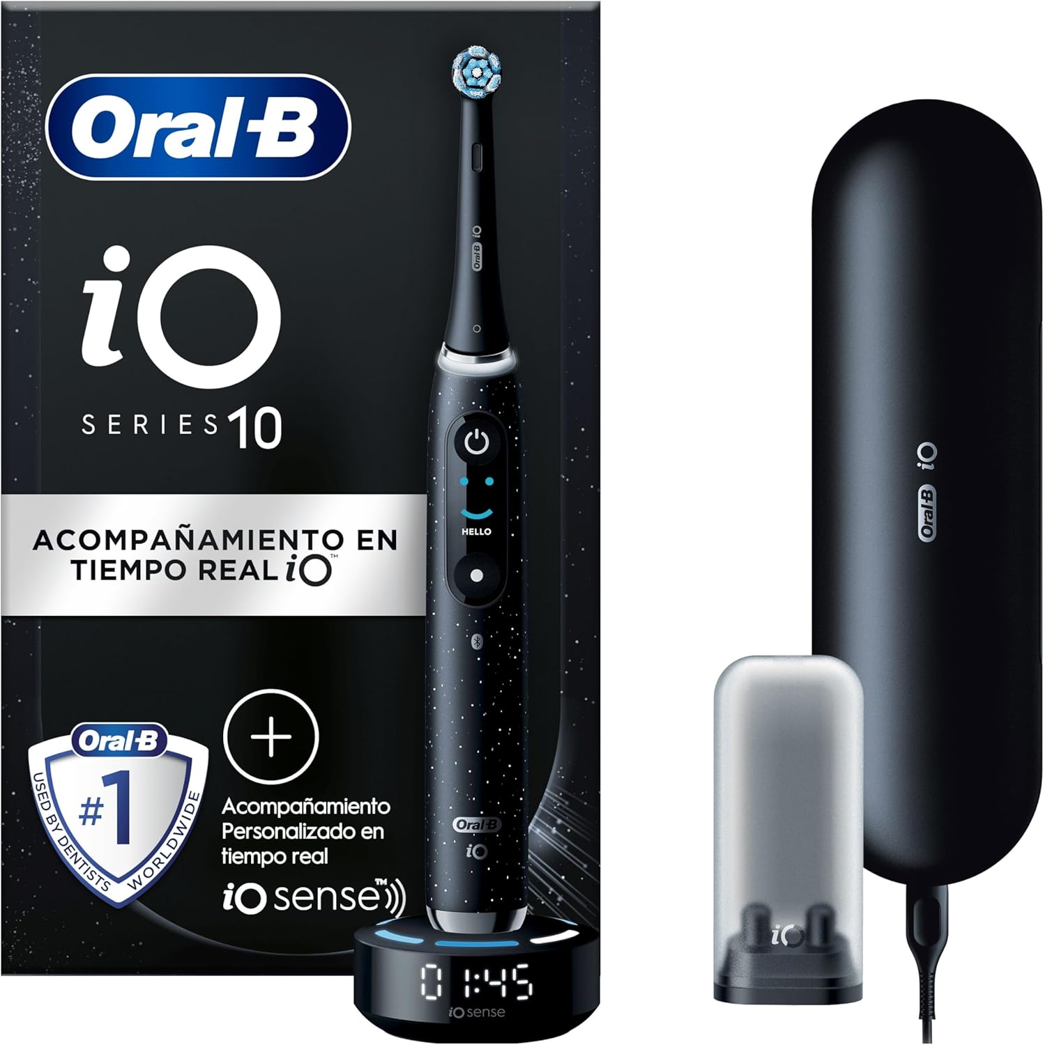 Oral-B iO 10 Electric Toothbrush with Rechargeable Handle, 3 Replacement Heads and Travel Case with Charger, Designed by Braun, Original Gifts for Women and Men - Black
