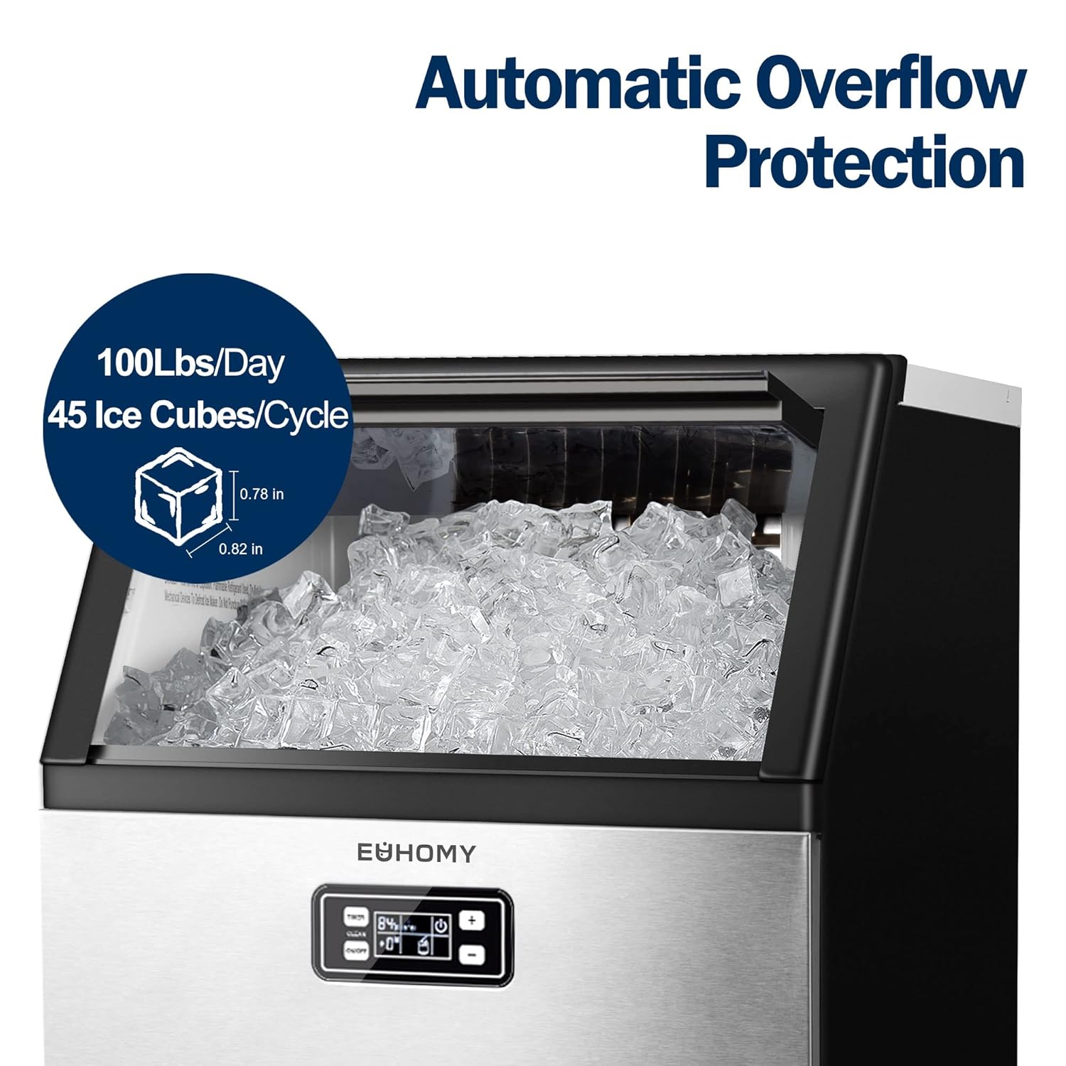 EUHOMY Commercial Ice Maker Machine, Stainless Steel Under Counter ice Machine , Freestanding Ice Maker.