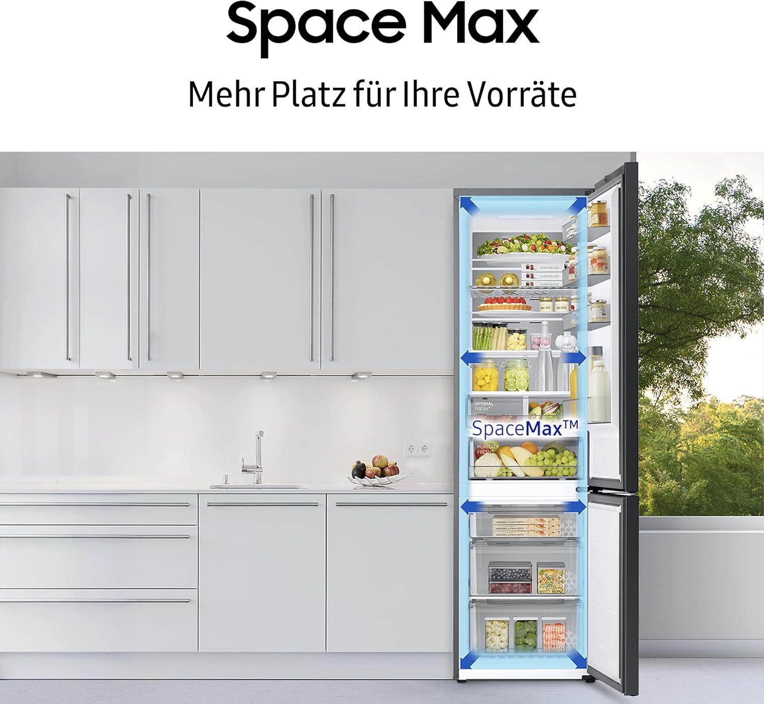 Samsung Fridge-Freezer, Fridge Freezer, 203 cm, 390 L Total Volume, 114 L Freezer, AI Energy Mode, Stainless Steel Look, RL38C600CSA/EG [Energy Class C]