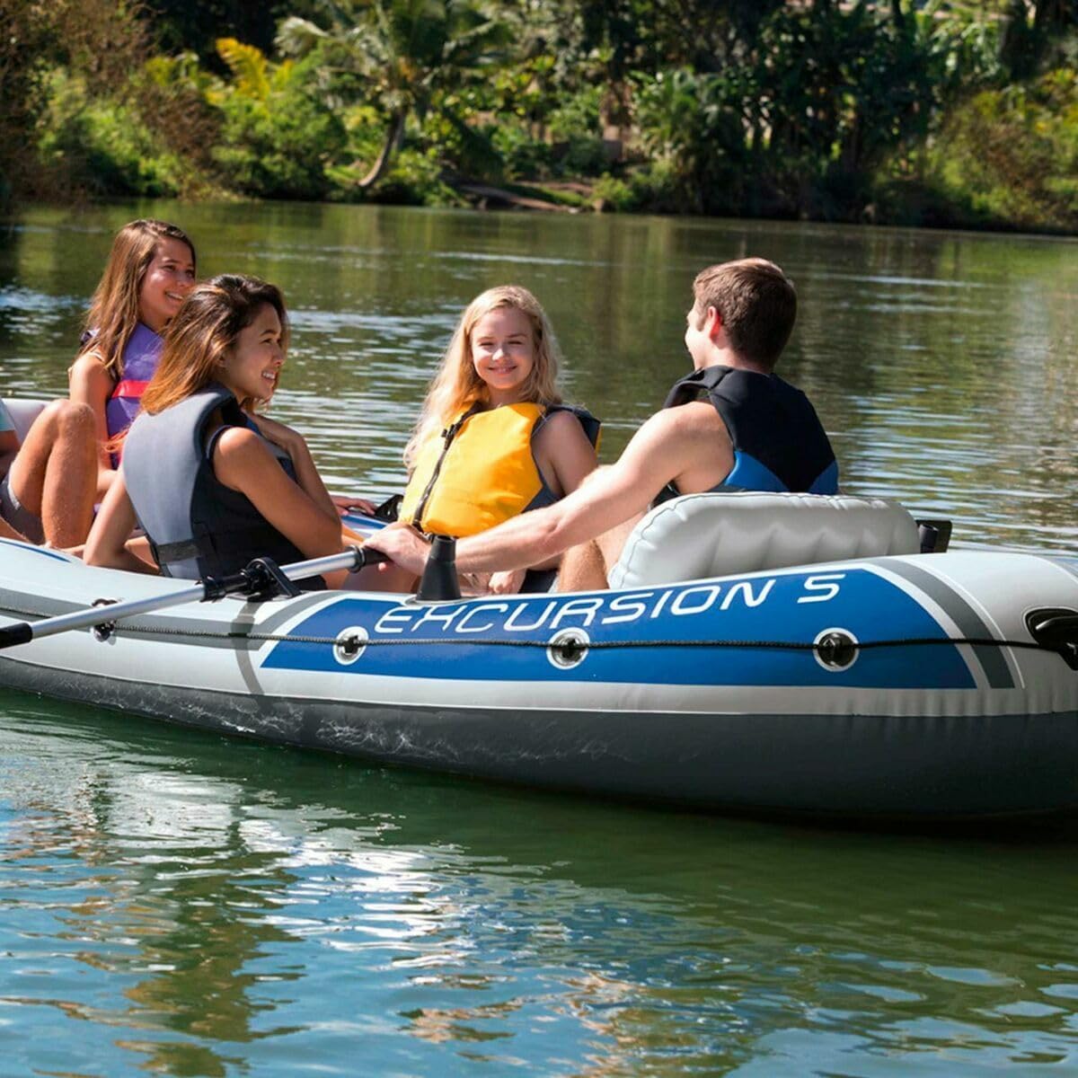 Intex Excursion Inflatable Boat Set with Aluminium Oars and Pump, 5 Person