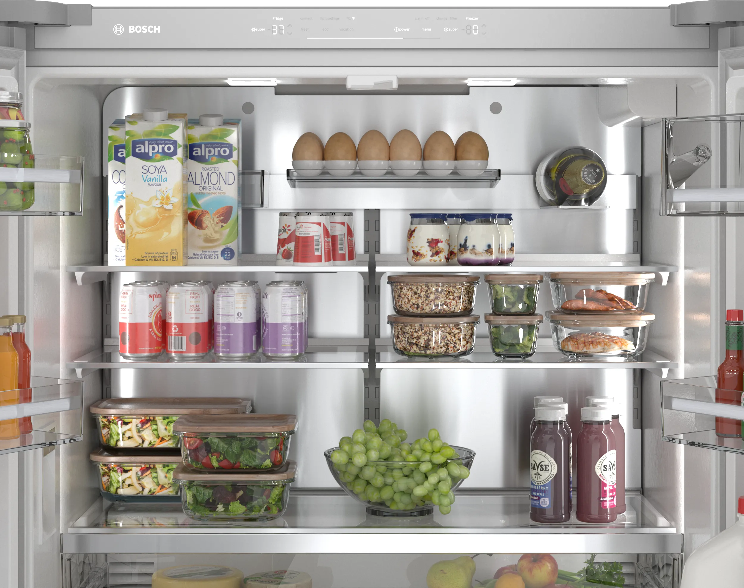 Bosch B36CL81ENW 800 Series French Door Bottom Mount Refrigerator, Glass door 36'' White, Total No Frost