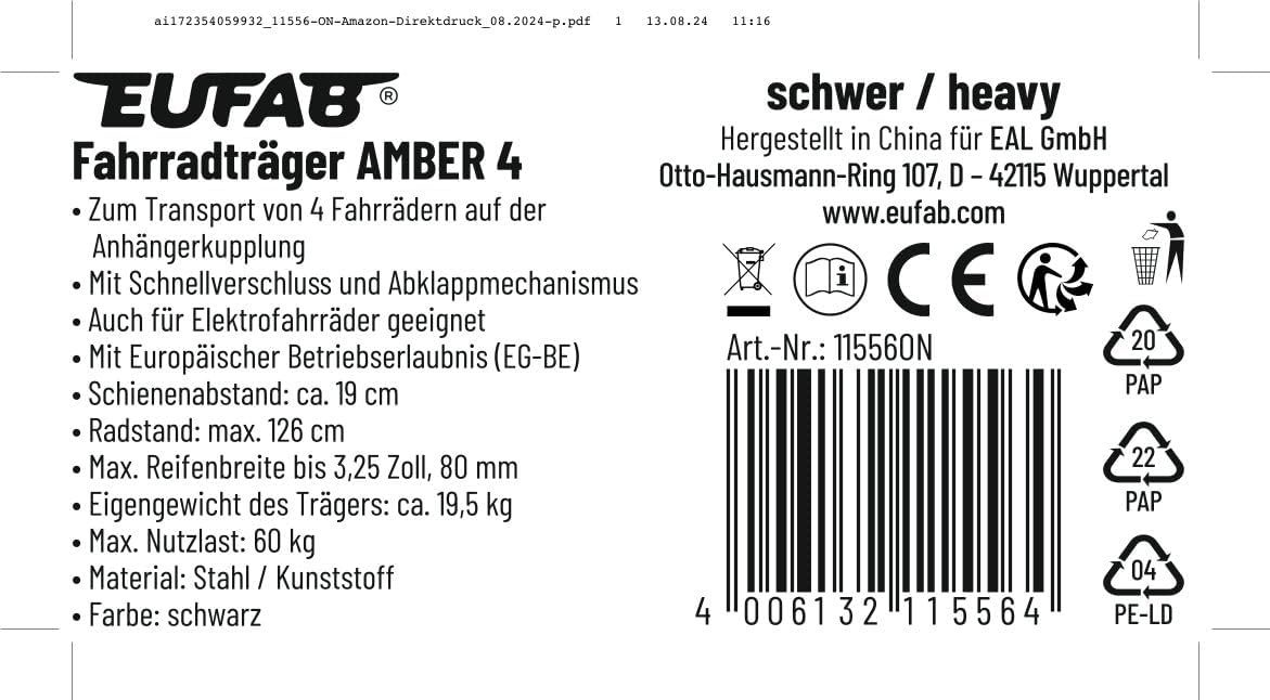 EUFAB 11556 Bicycle Carriers Amber IV