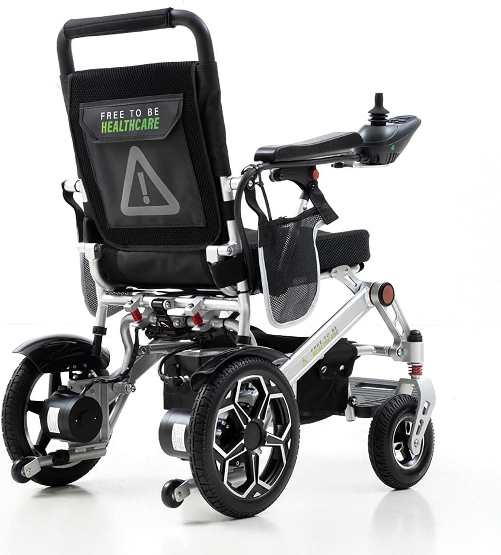 Ultra Lightweight Electric Wheelchair Folding Compact Aluminium Powerchair 20kg Travel Transit Supplied by Free To Be Mobility Equipment Silver