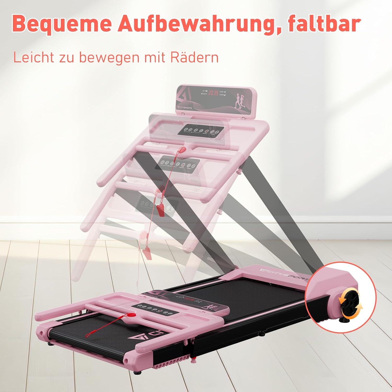CITYSPORTS Electric Treadmill, Foldable Treadmill for Home up to 12 km/h, with LED Display, APP and 360° Tablet Holder, Compact Walking Pad for Home and Office