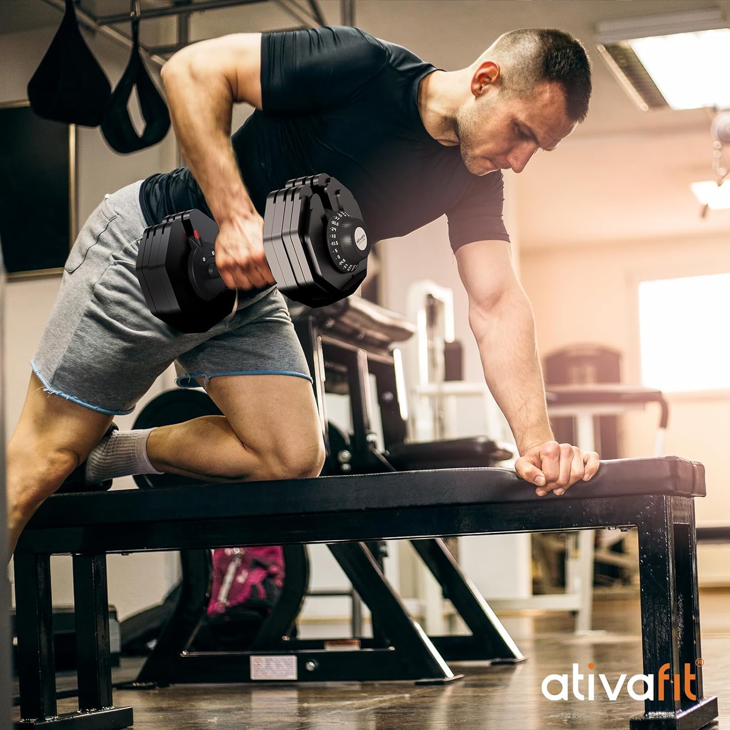 ATIVAFIT Adjustable Dumbbell Set 88 LBS Pair Dumbbell Free Weights Dumbbell Multiweight Options for Men Women Full Body Workout Fitness Home Gym