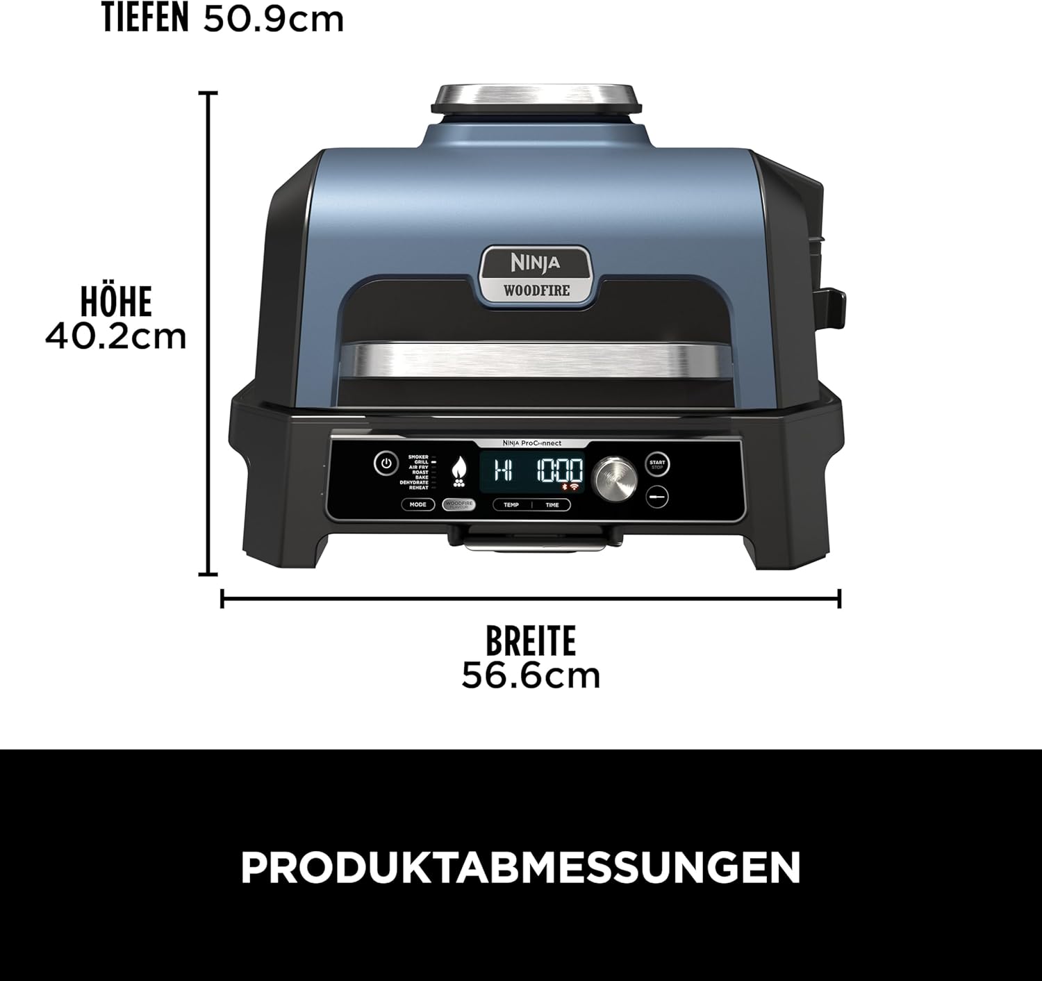 Ninja Woodfire Pro Connect XL Elektrischer BBQ Smoker Grill, App-Steuerung, digitaler Temperaturfühler, 7-in-1 Outdoor Grill elektrisch & Air Fryer mit Woodfire Pellets, wetterfest, Schwarz OG901EU