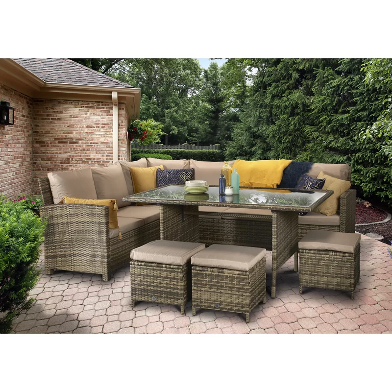 Camila Wicker 9 - Person Garden Lounge Set with Cushions