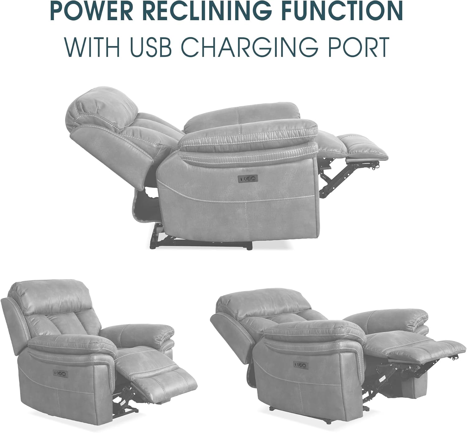 Armen Living Dual Power Headrest and Lumbar Support Recliner Chair with USB Charging Ports