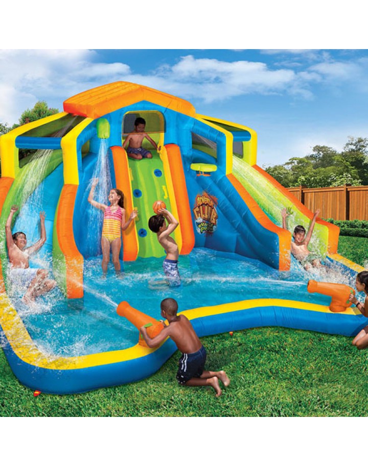 Banzai Inflatable Adventure Club Dual Slide and Pool Backyard Water Park