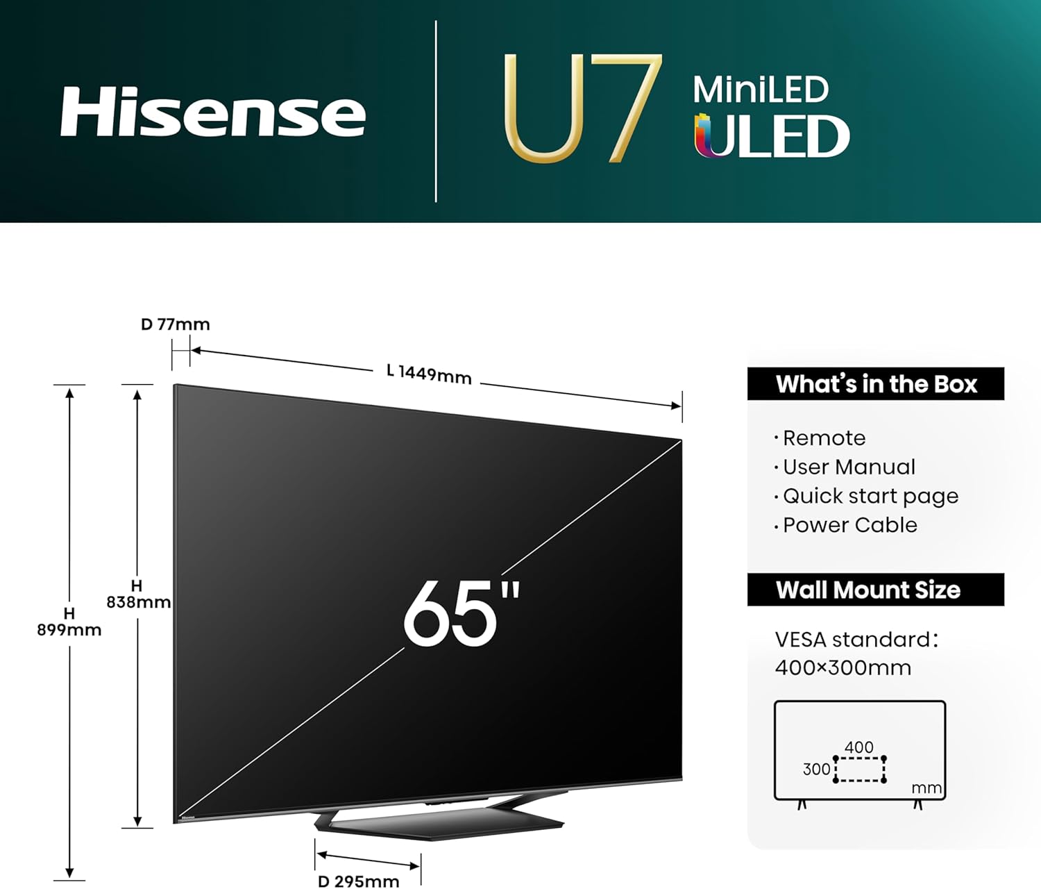 Hisense 65U7NQ 164cm (65-inch) TV