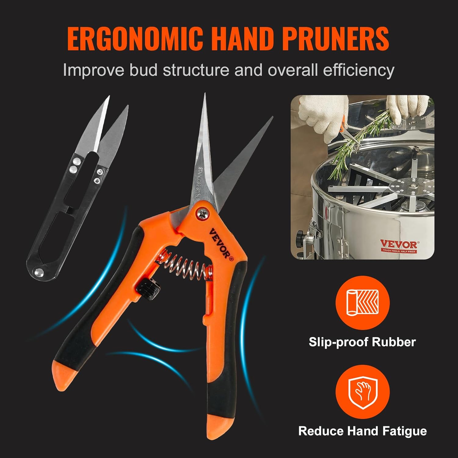 VEVOR Elektrischer Laubschneider, 45,7 cm, kippbar, mit 60 W einstellbarer Geschwindigkeit, Edelstahl-Klingen, Netztasche und Handschere für Blätter, Knospen, Silber