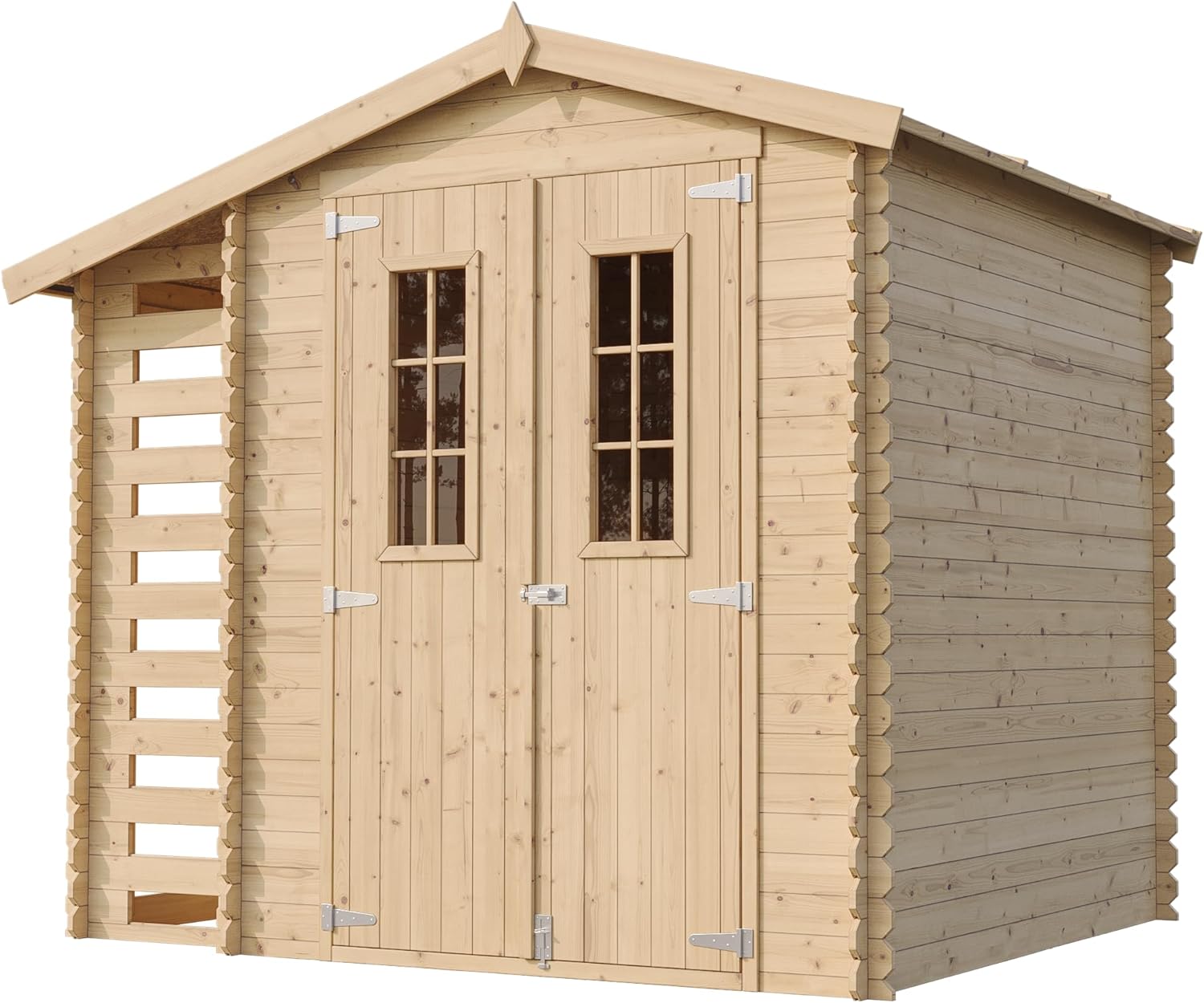 TIMBELA M386F Wooden Garden Shed with Firewood Shed, High-Quality Lockable Door, Garden Shed Wood, W 272 x L 206 x H 218 cm / 3.53 + 0.97 m2 Storage Shed for Garden - Waterproof Roof