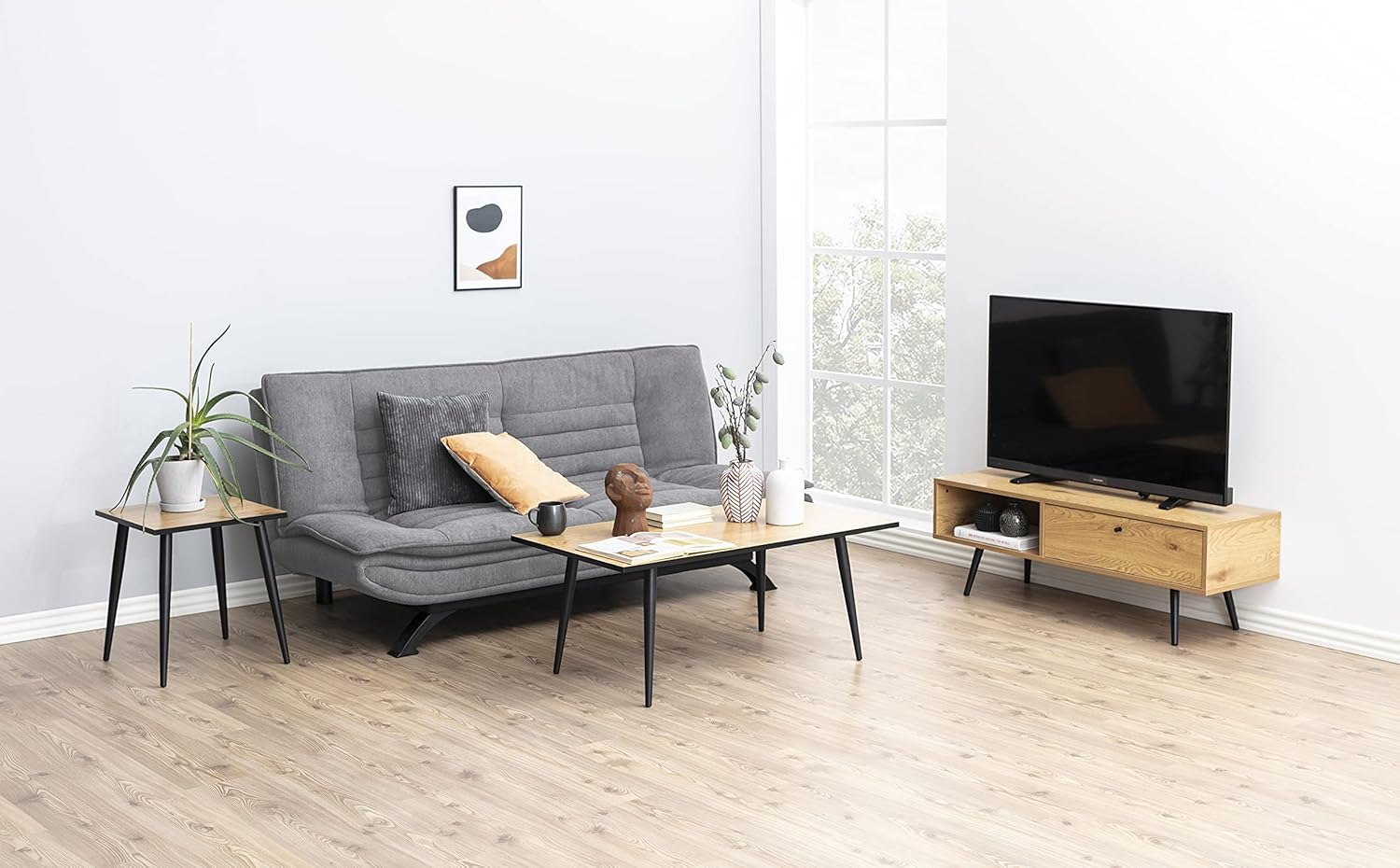 AC Design Furniture Jasper Sofa Bed W: 196 x H: 91 x D: 96 cm, Dark Grey/Black, Fabric/Metal