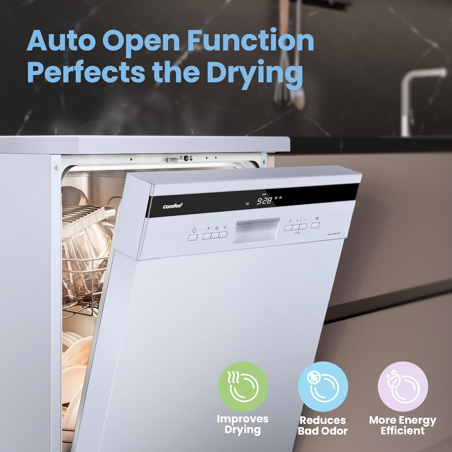 COMFEE' Freestanding Dishwasher FD1435E-W with 14 place settings