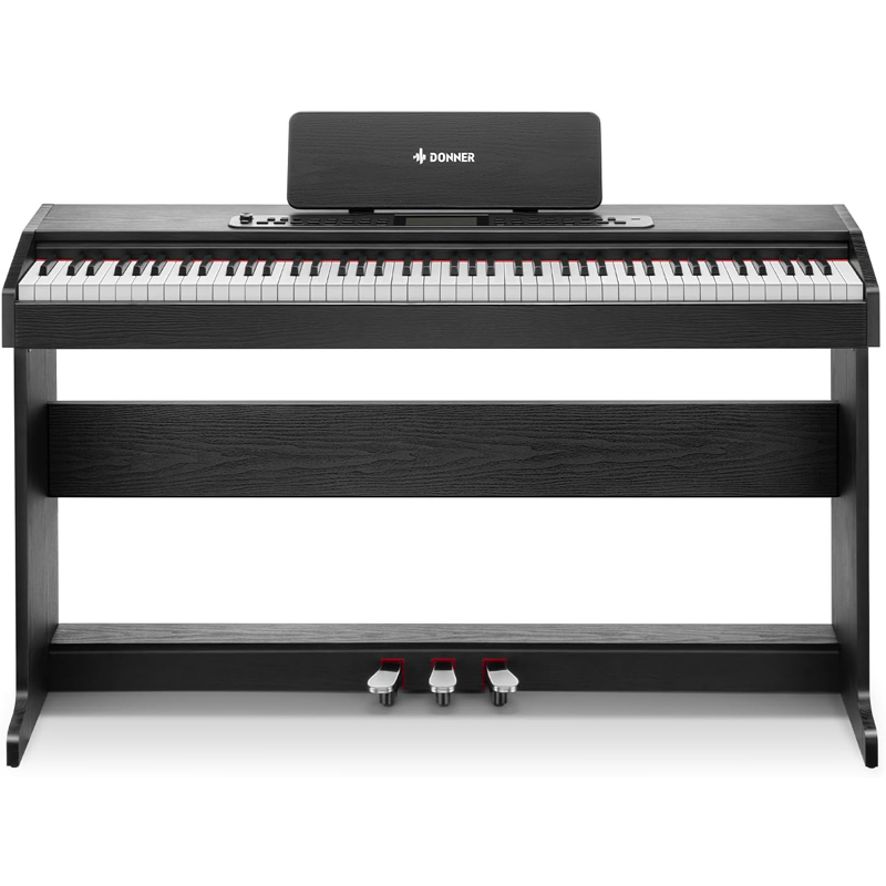 Donner DDP-95 Beginner Digital Piano with 88 Keys Weighted Keyboard, Full Size Piano Keyboard Boast Wireless Connection, Record, 11 x 5 cm LCD, 610 Tones, 600 Rhythms, 3 Piano Teaching Modes, Black