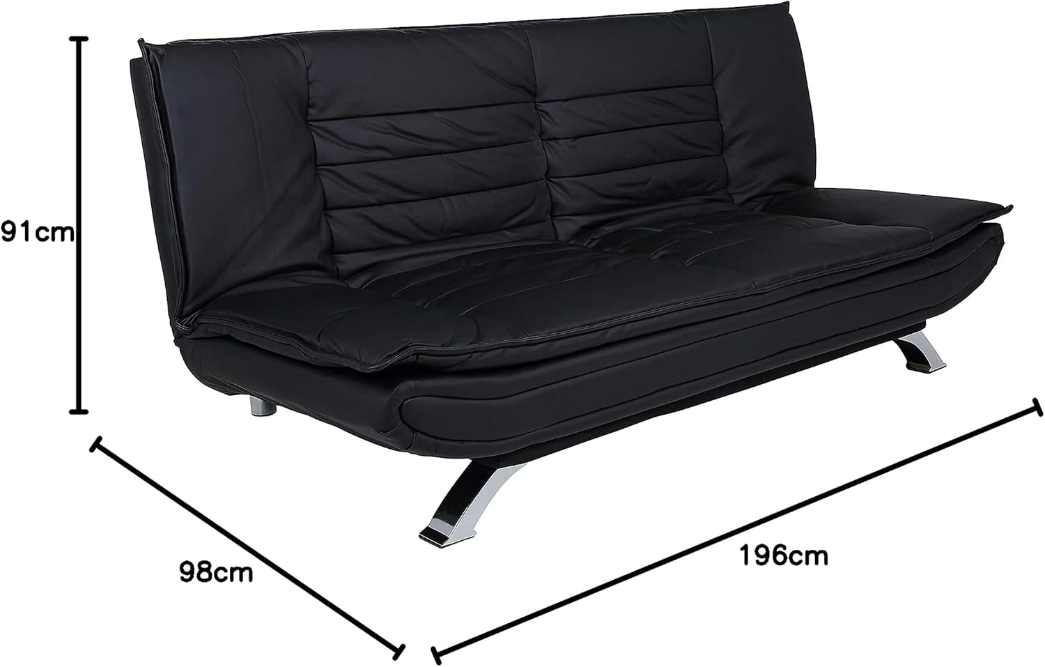 AC Design Furniture Jasper Sofa Bed W: 196 x H: 91 x D: 96 cm, Dark Grey/Black, Fabric/Metal