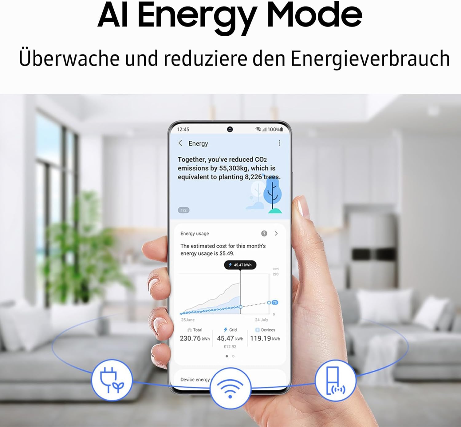 Samsung Fridge-Freezer, Fridge Freezer, 185 cm, 344 L Total Volume, 114 L Freezer, AI Energy Mode, Stainless Steel Look, RL34C600CSA/EG [Energy Class C]