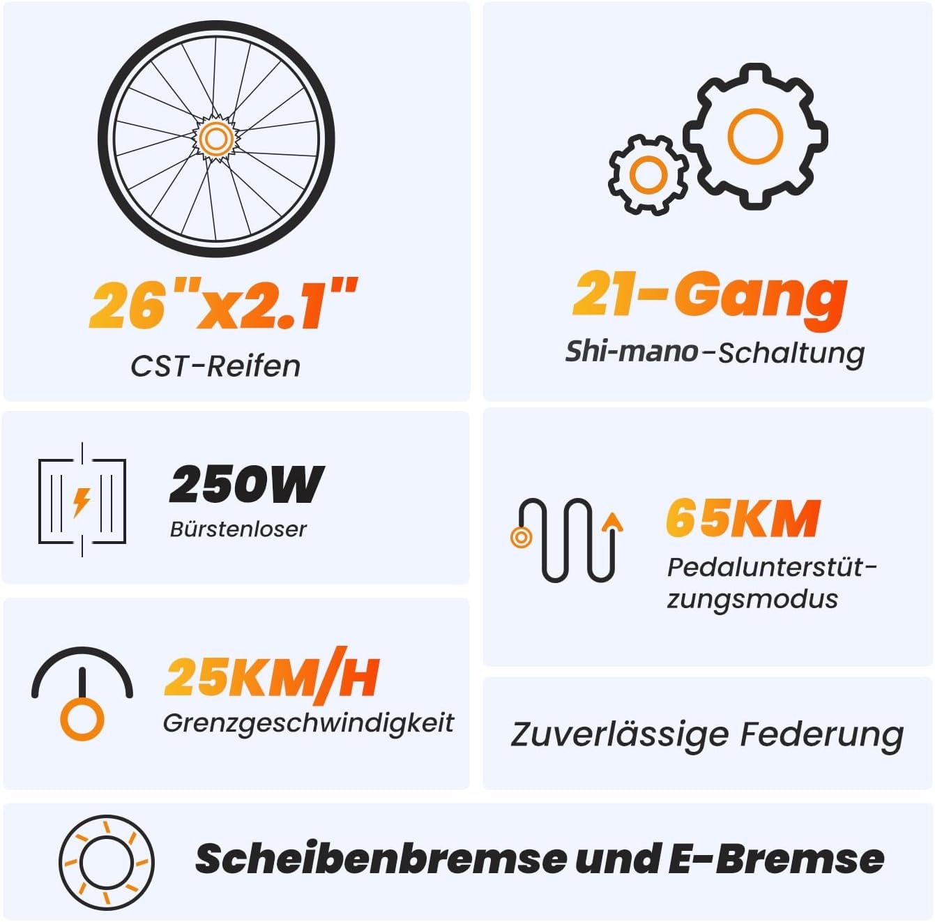 Touroll U1 E-Bikes, 26/29 Inch E Bike Men Women with Removable 36 V 13 Ah Battery, 250 W Motor MTB, Electric Mountain Bike with 21 Gears, Electric Bicycle Range Over 65 Km, CST Off-Road Tyres