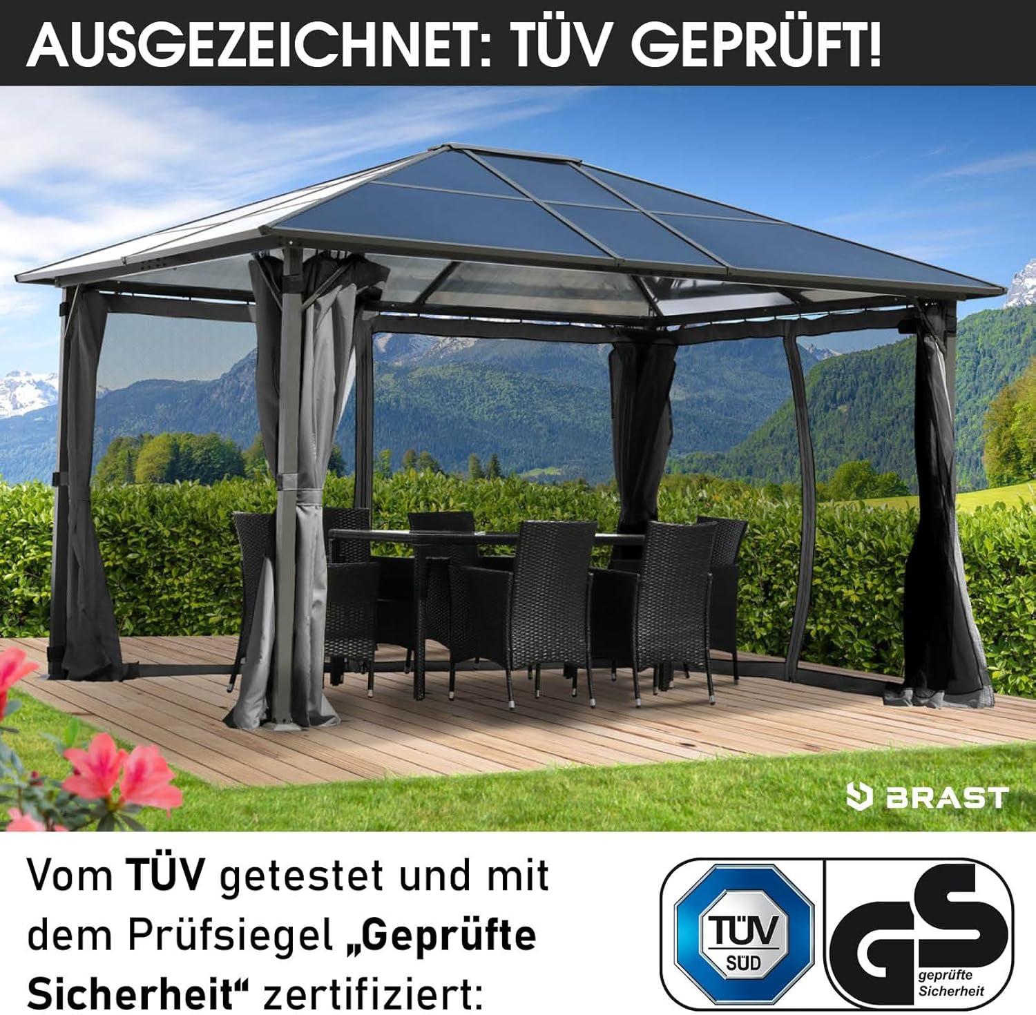 Brast Garden Gazebo, Aluminium, 2 Colours, 3 Sizes and 16 Models, 3 x 3 m / 3 x 4 m / 3.6 x 4.8 m