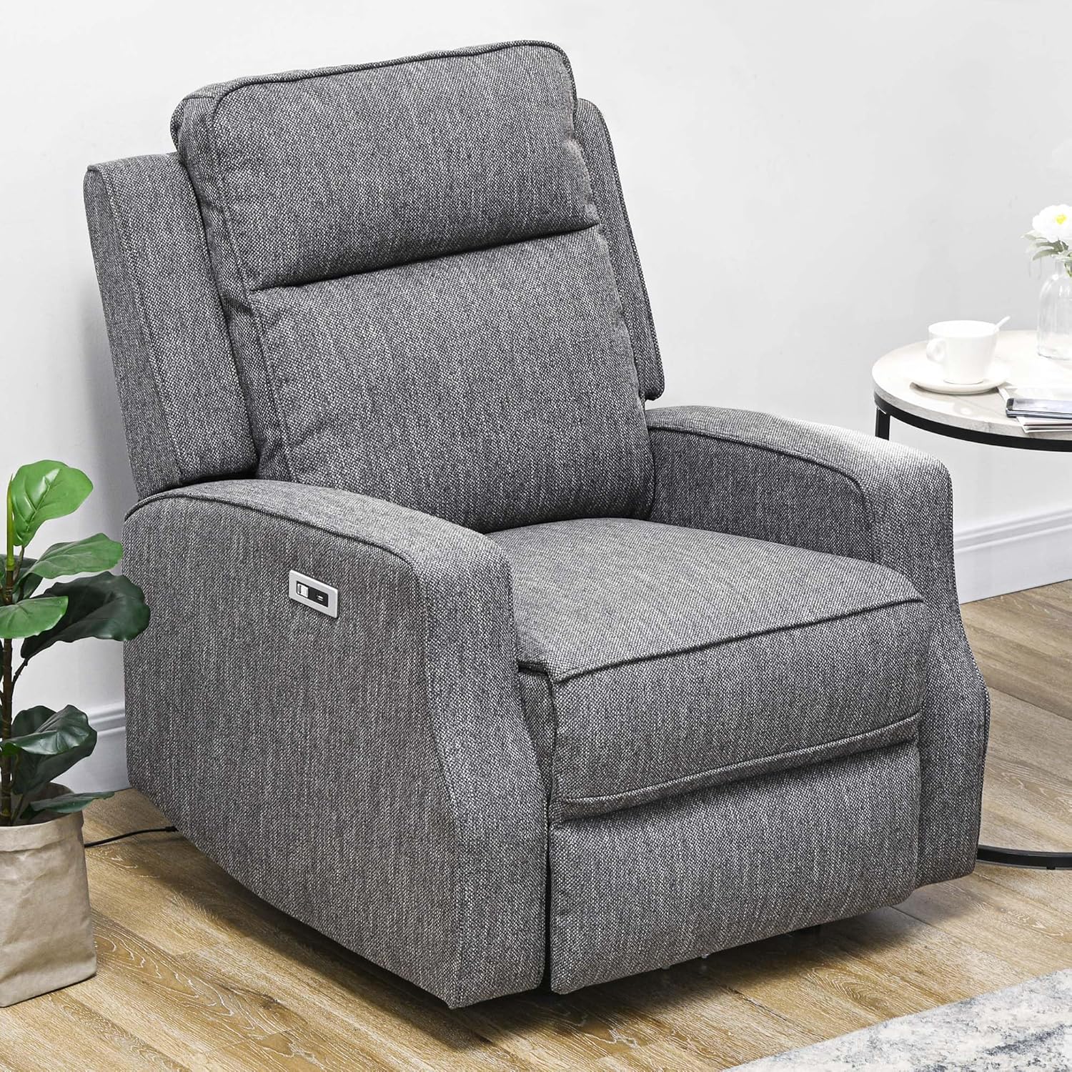HOMCOM Electric Fabric Recliner Armchair, Reclining Chair with Adjustable Leg Rest, USB Port, for Limited Space Home Living Room, Charcoal Grey