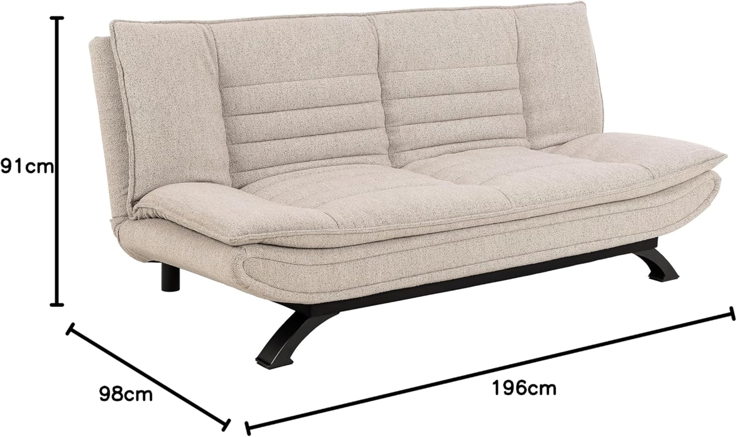 AC Design Furniture Jasper Sofa Bed W: 196 x H: 91 x D: 96 cm, Dark Grey/Black, Fabric/Metal