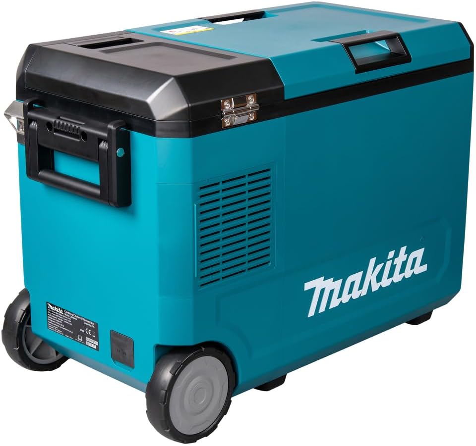 Makita 40V Battery Cooling and Heat Box, 29L Portable Refrigerator, Turquoise, IPX4 Water Resistant, Compressor Cooling System, Bottle Opener, Deep Discharge Protection