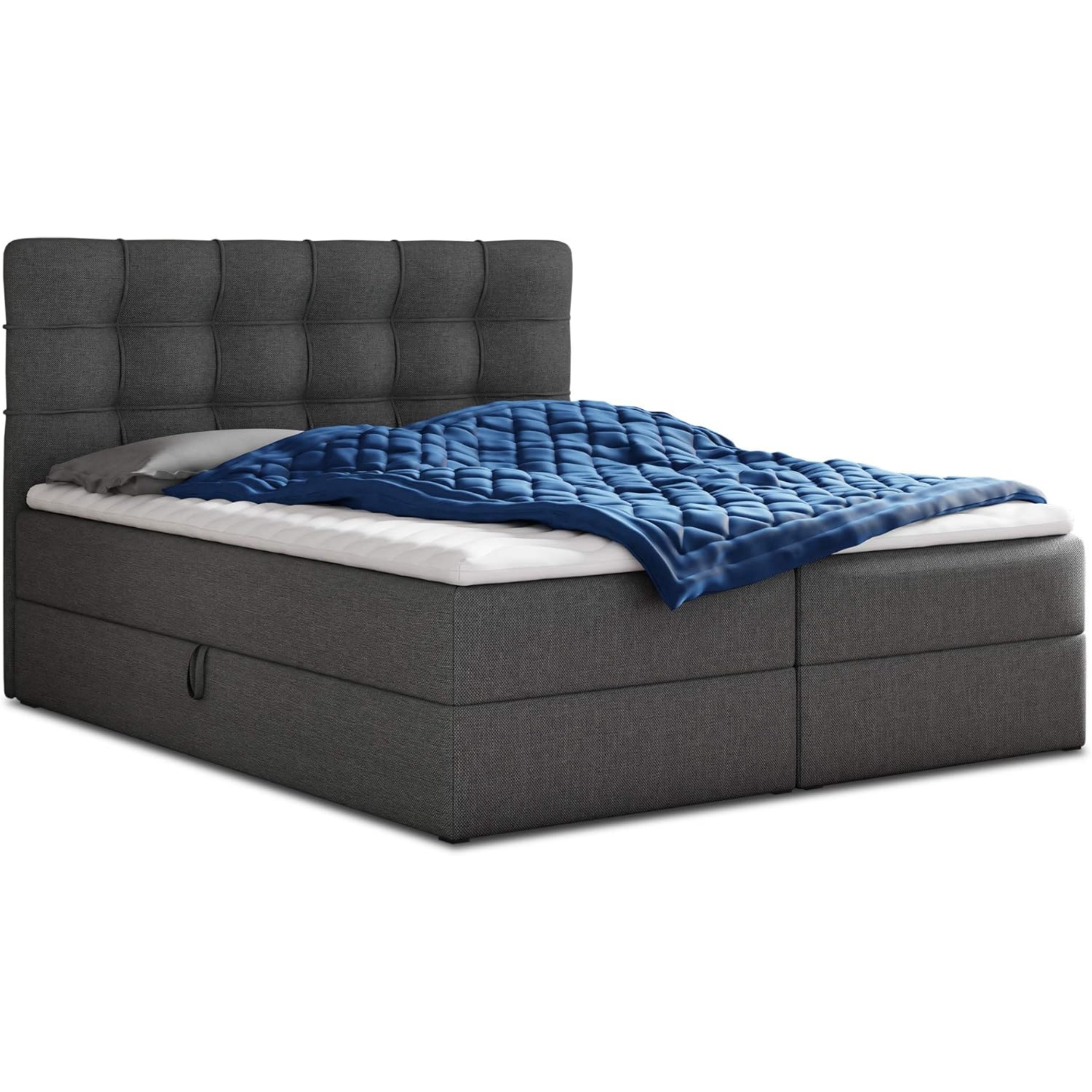 Best Upholstered Box Spring Double Bed Frame with 2 Storage Boxes, Bonell Mattress and Topper, for a Stylish Bedroom, Graphite (Inari 94), 180 x 200 cm