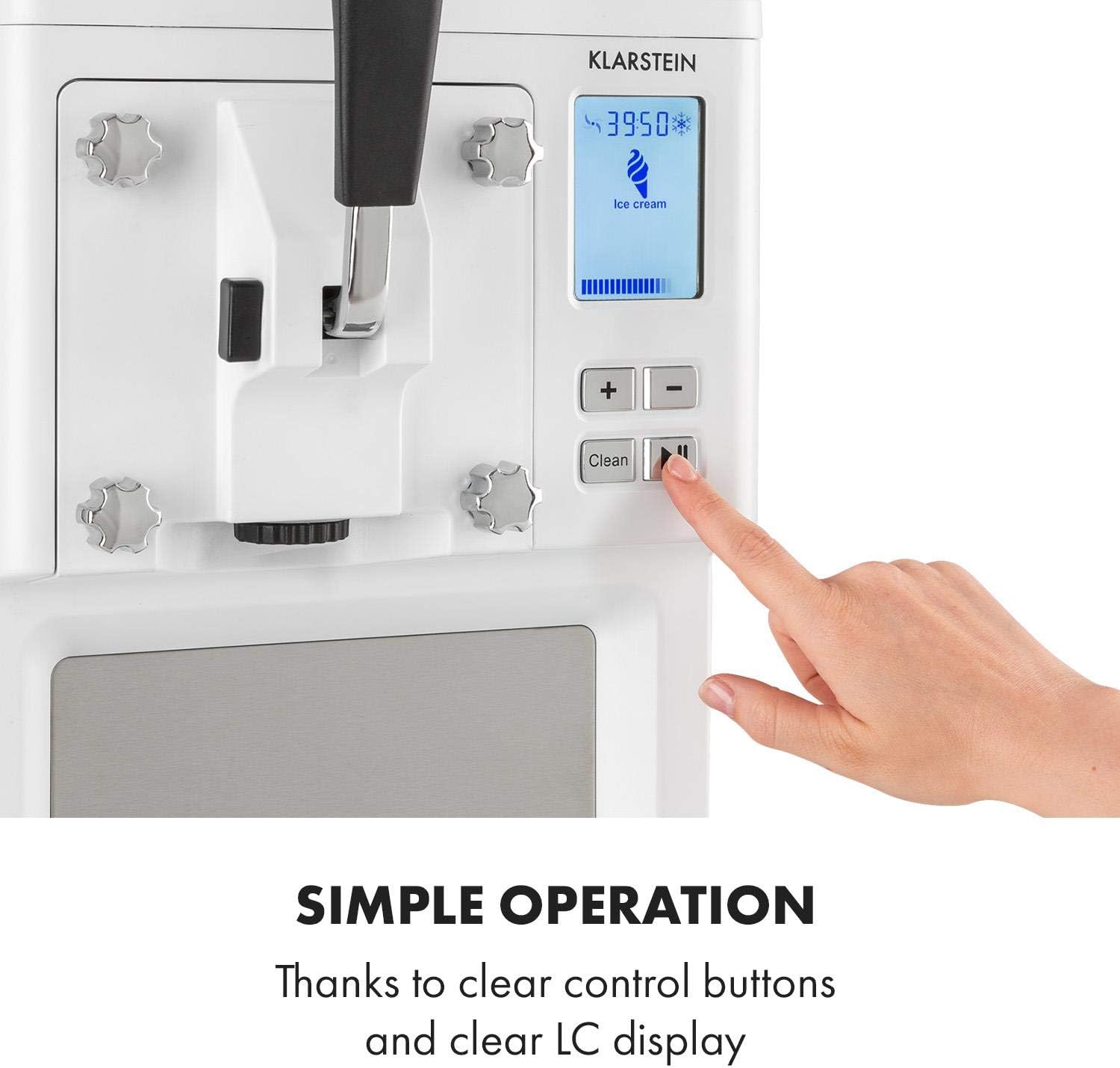 Klarstein Sweet Sundae- Ice Cream Machine, 1.5 Litres, with Self-Cooling Compressor, 200 Watts, Dispensing System, 3 Hour Auto-Cooling Function, Automatic Cleaning System, Stainless Steel