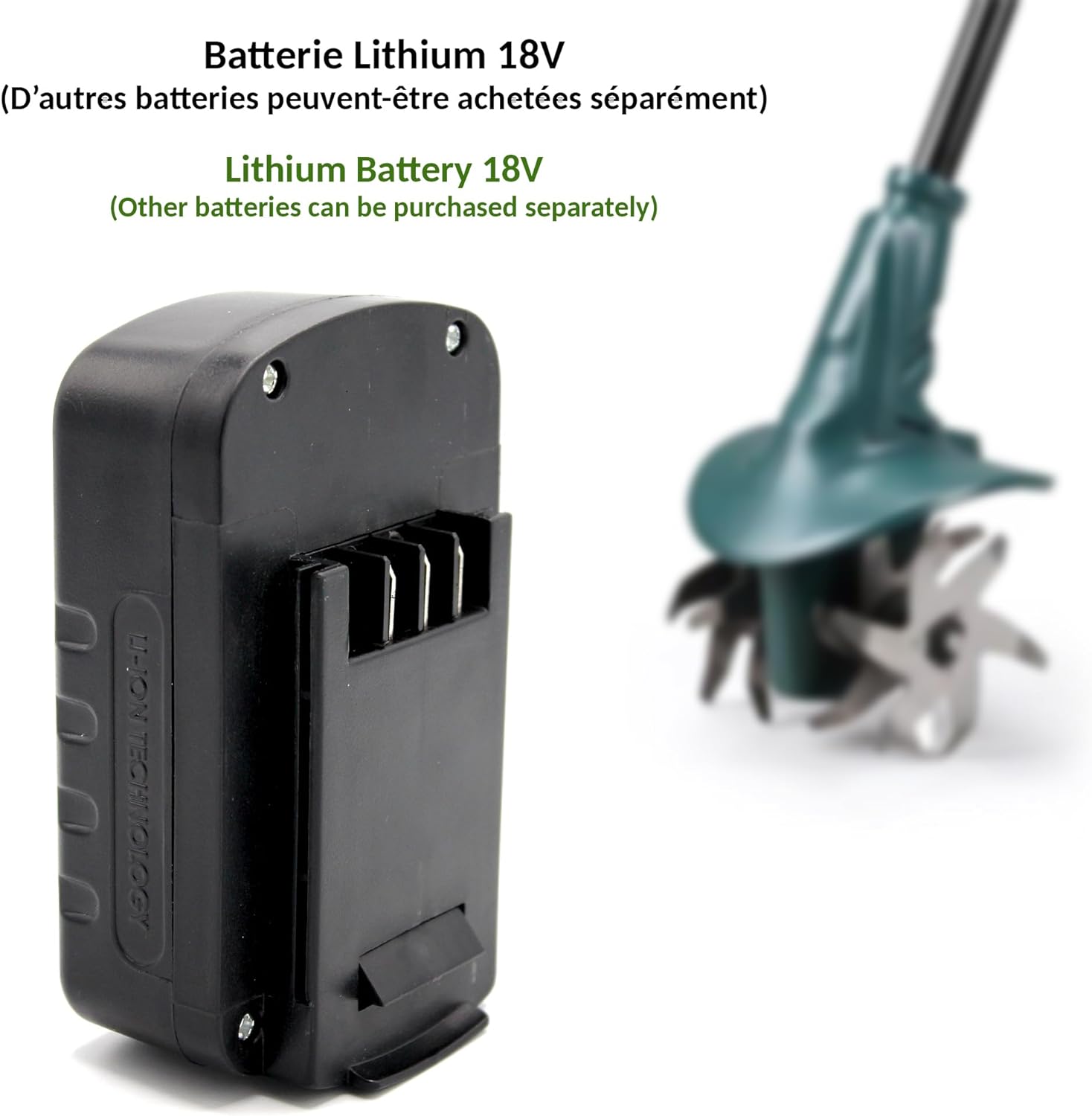 FISHTEC Wireless motor hoe with lithium battery 18 V, working width: 20 cm, working depth: 8 cm, 4 routers, ergonomic double handle, battery and charging station incl.