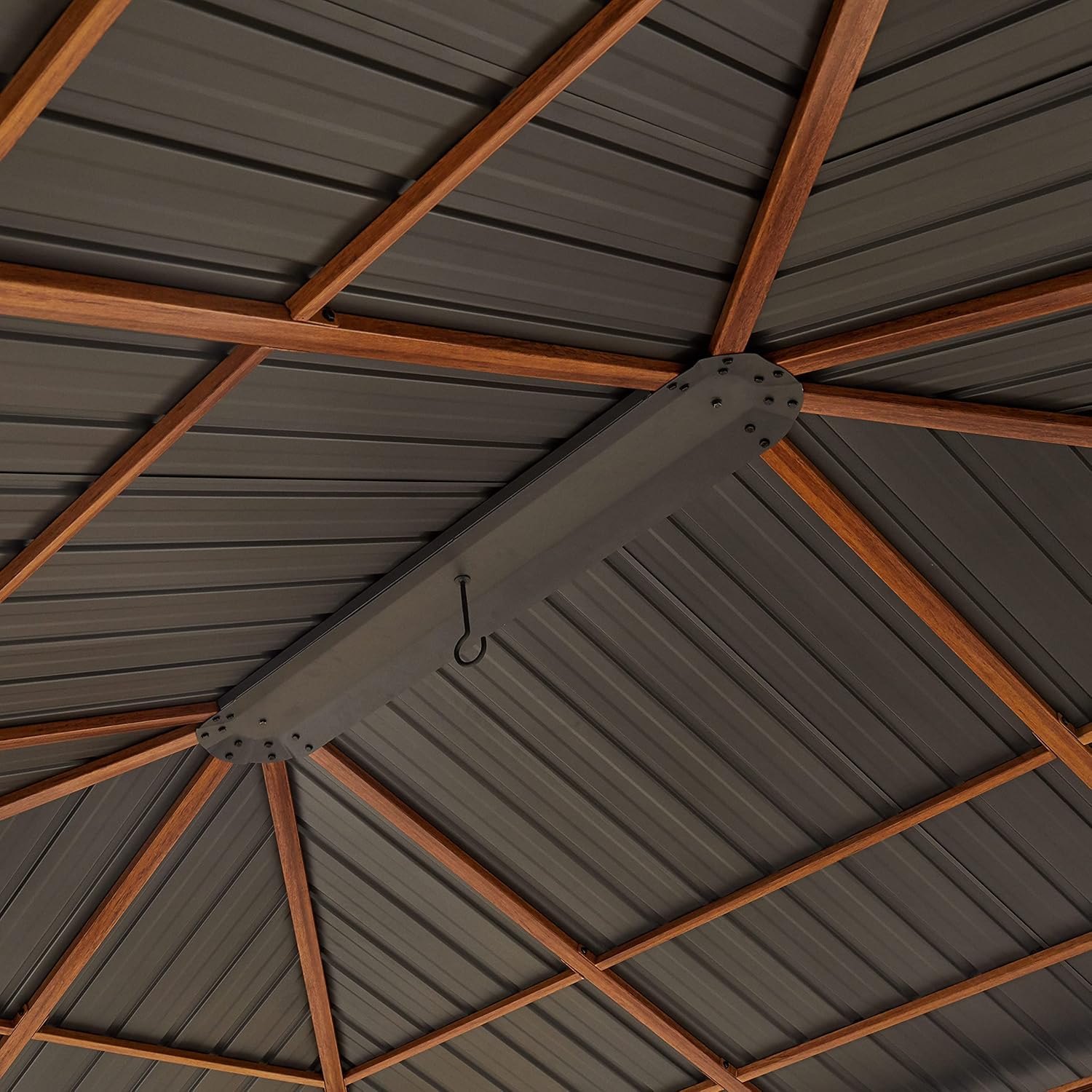 TOOLPORT Garden Gazebo 3 x 4 m Wood Effect Steel Roof Hardtop 4 Side Panels in Grey