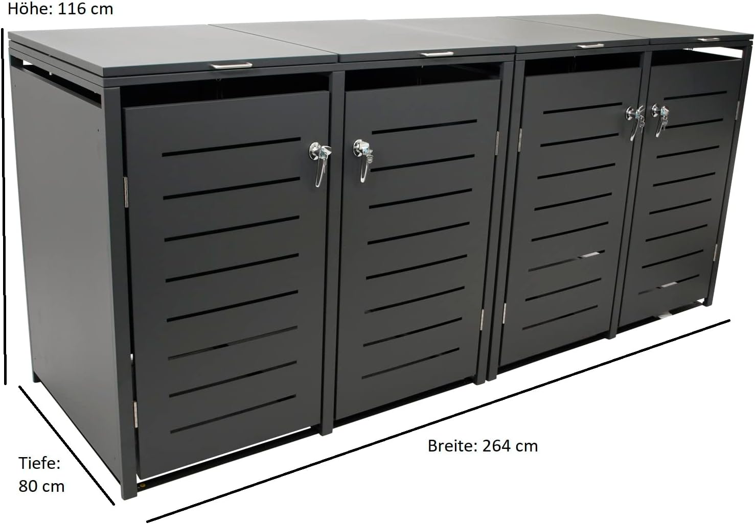 DEGAMO Cologne Wheelie Bin Box for 4 x Bins 120 and 240 Litres Galvanised Steel Anthracite