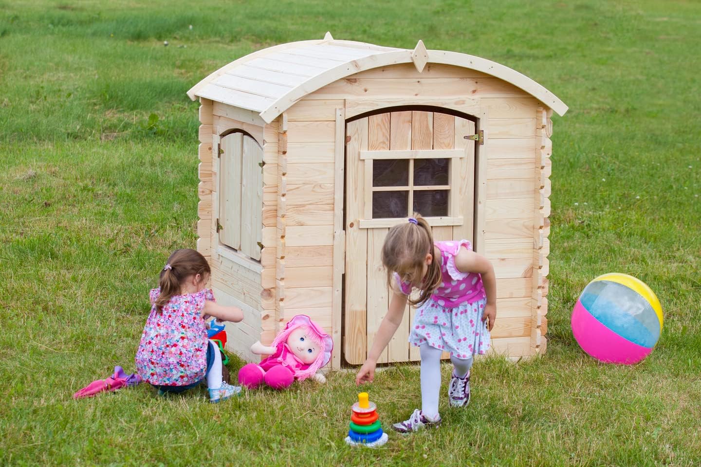 Timbela M505-1 Children's Wooden Playhouse without Floors - Outdoor Playhouse for Children - W 112 x L 146 x H 145 cm / 1.1 m2 Garden Playhouse - Garden Summer House for Children