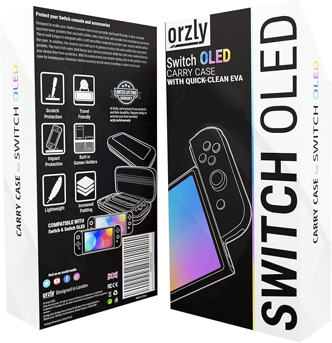 Orzly Carrying Case for Nintendo Switch OLED Console White with Storage Compartment for Accessories and Games - Easy to Clean Case with Gift Box Edition