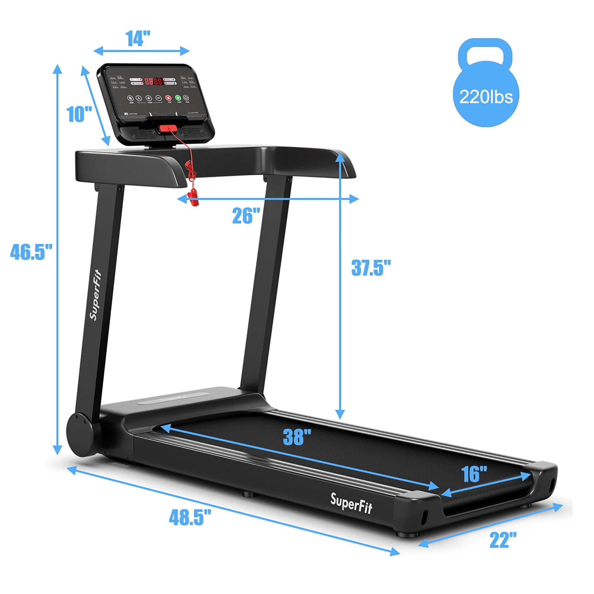 SuperFit 2.25HP Electric Treadmill Running Machine w/App Control for