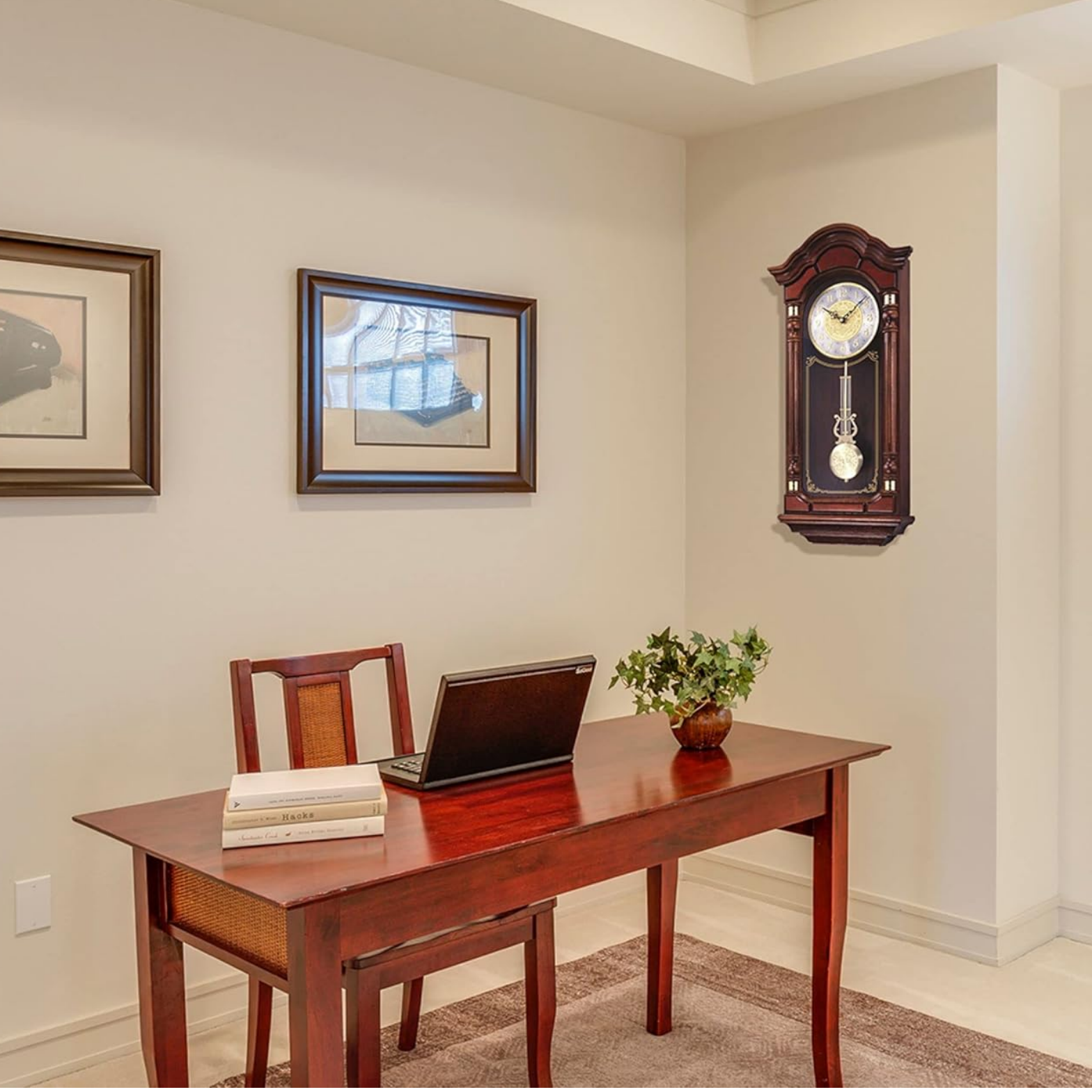 SEIKO Stately Dark Brown Solid Oak Case Wall Clock with Pendulum and Chime