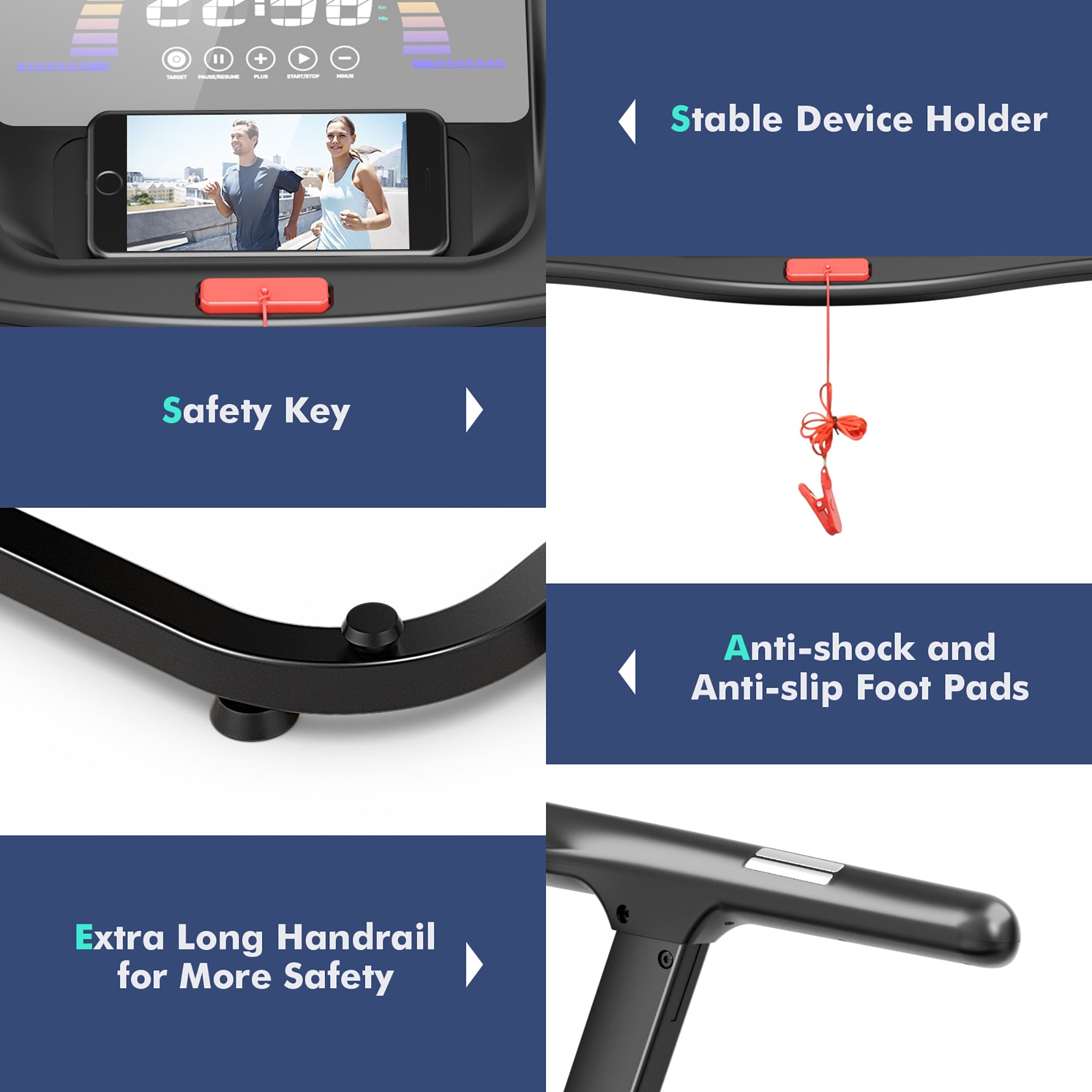 SuperFit 4.75HP Folding Treadmill w/Preset Programs Touch Screen - 64'' x 30'' x 45''