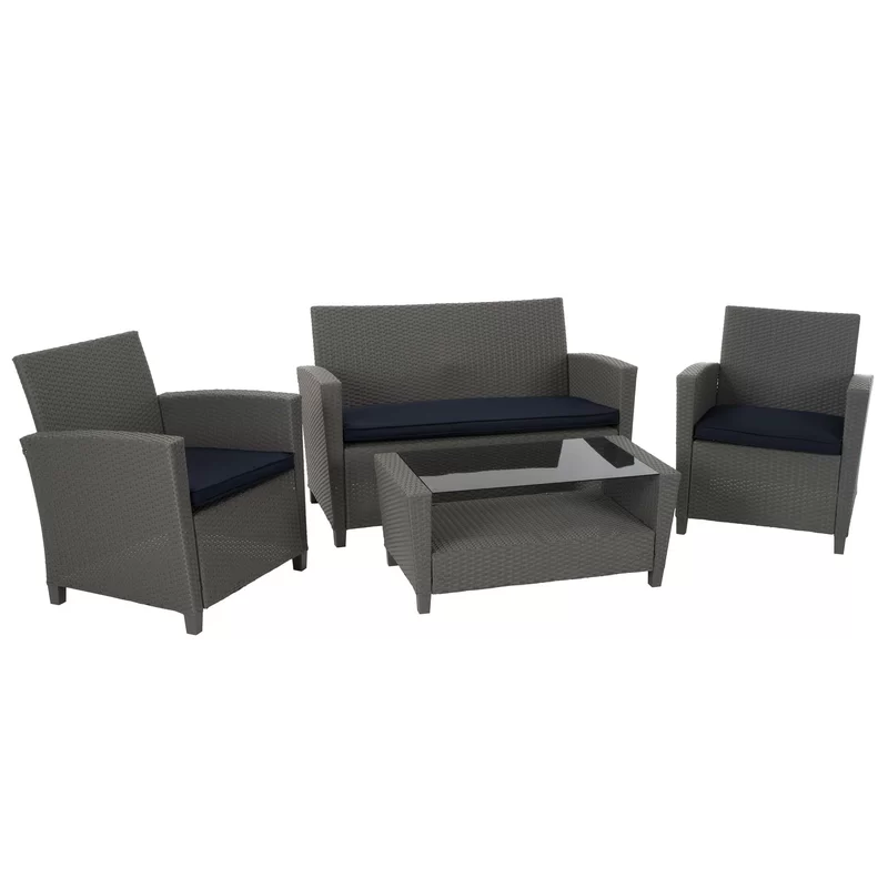 Wicker 4 - Person Garden Lounge Set with Cushions