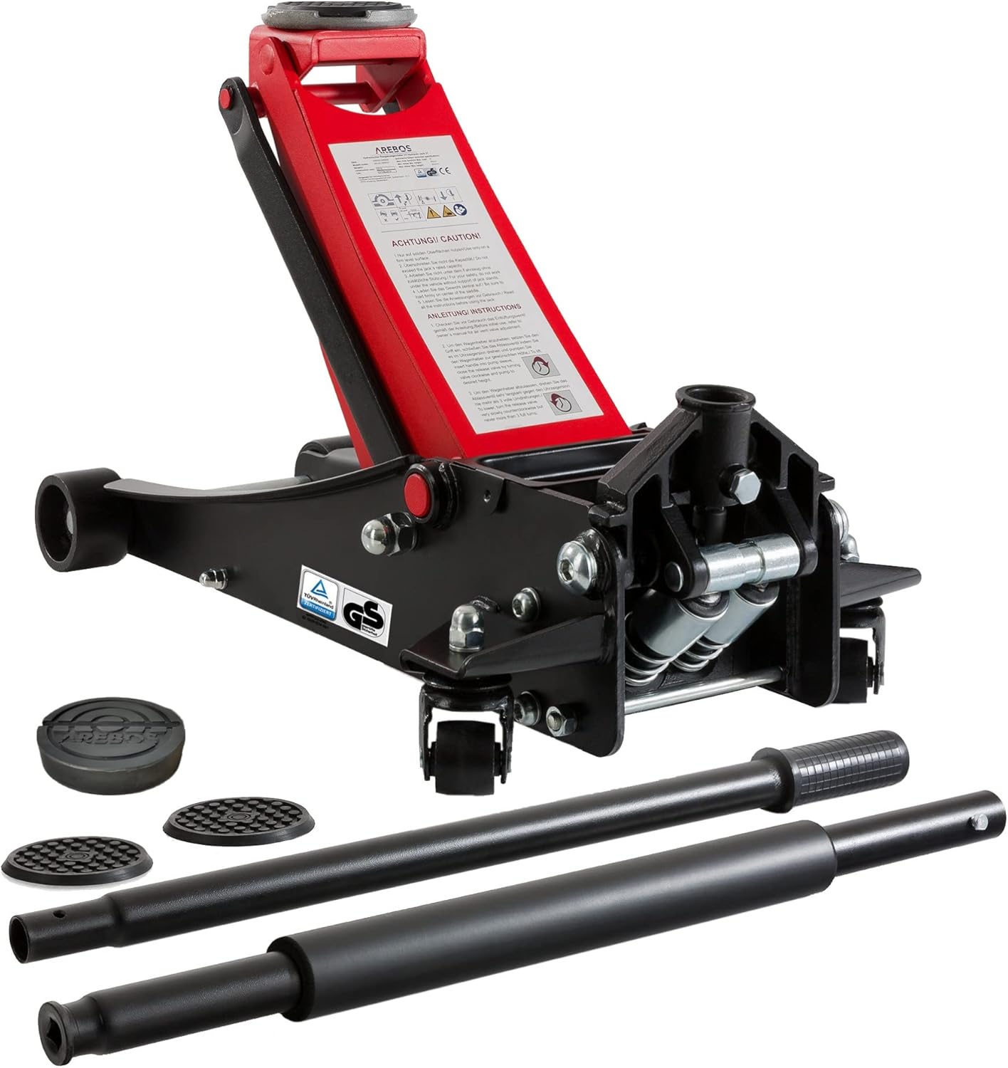 Arebos 3T Hydraulic Trolley Jack Flat | Underride height 85-500 mm | Double piston | 3 supports | Car jack | Jack stand for vehicles and cars