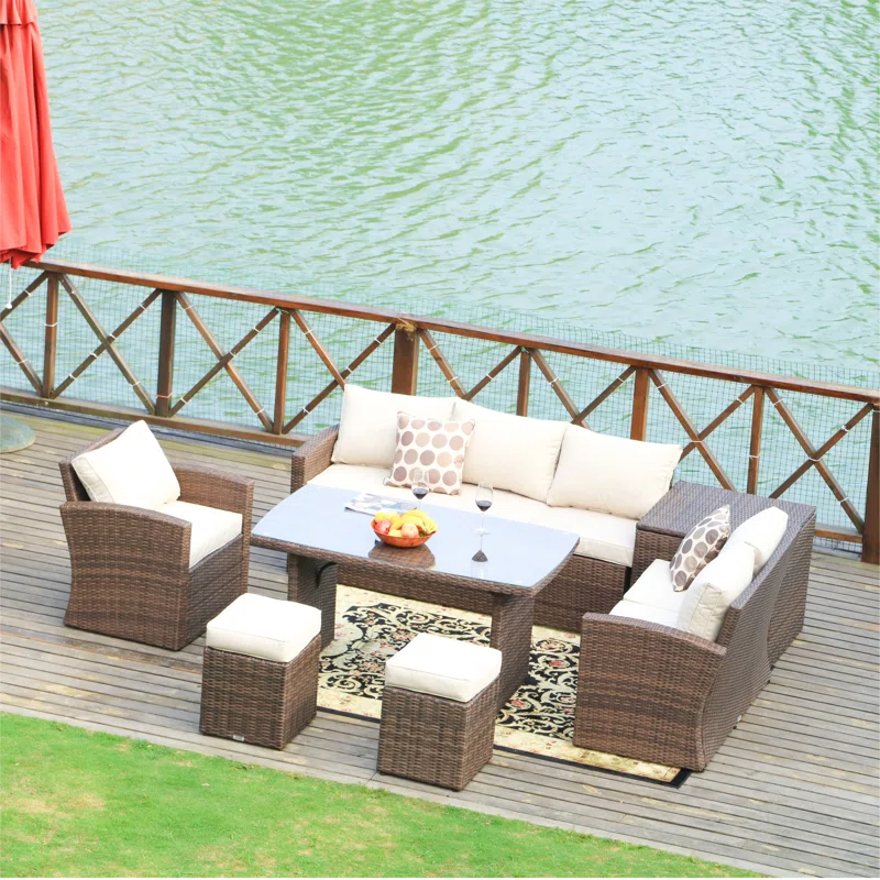 Wicker 8 - Person Garden Lounge Set with Cushions