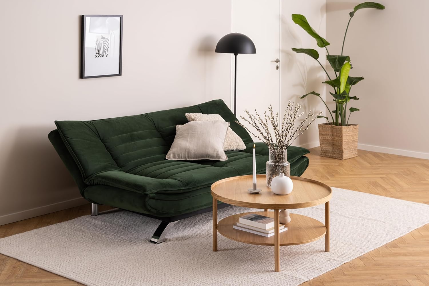 AC Design Furniture Jasper Sofa Bed W: 196 x H: 91 x D: 96 cm, Dark Grey/Black, Fabric/Metal