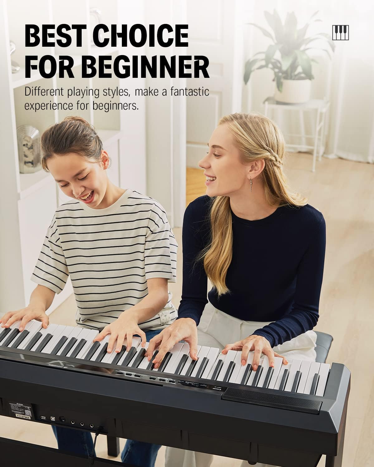 Donner E-Piano 88 Tasten, Halb Gewichteten Anfänger Klavier, Digital Piano mit Abnehmbarer Klavierständer und Pedal, DEP-10S