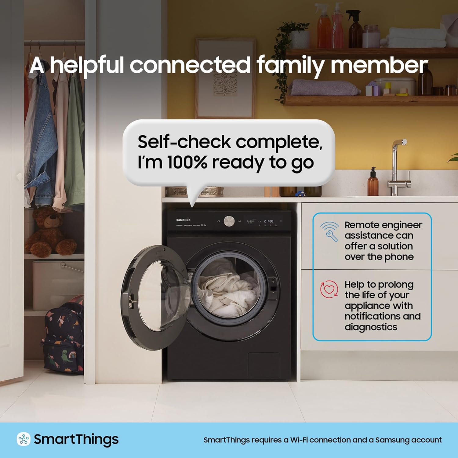 Samsung Series 6 AI Energy Washing Machine, 9kg, 1400rpm, Black, WW90DG6U25LBU1 [Energy Class A]