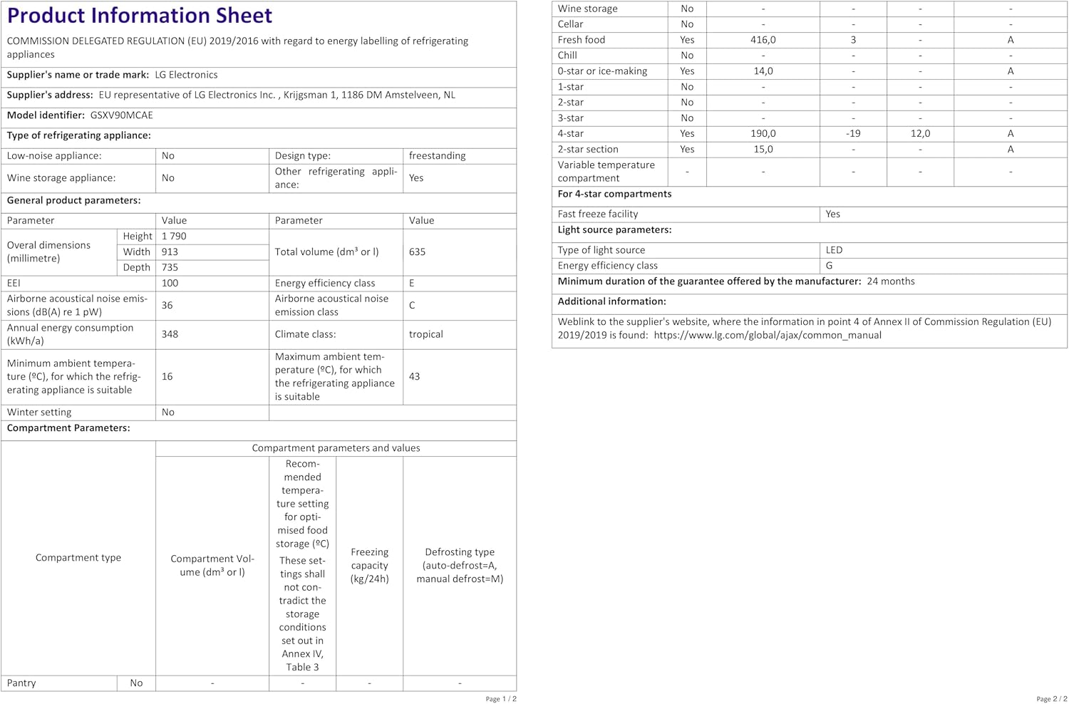 LG Electronics GSXV90MCAE Side-by-Side with InstaView Door-in-Door®, Ice, Crushed Ice and Water Dispenser, 635 Litre Capacity, Energy Efficiency Class E, Fixed Water Connection, Matt Black Steel [Energy Class E]